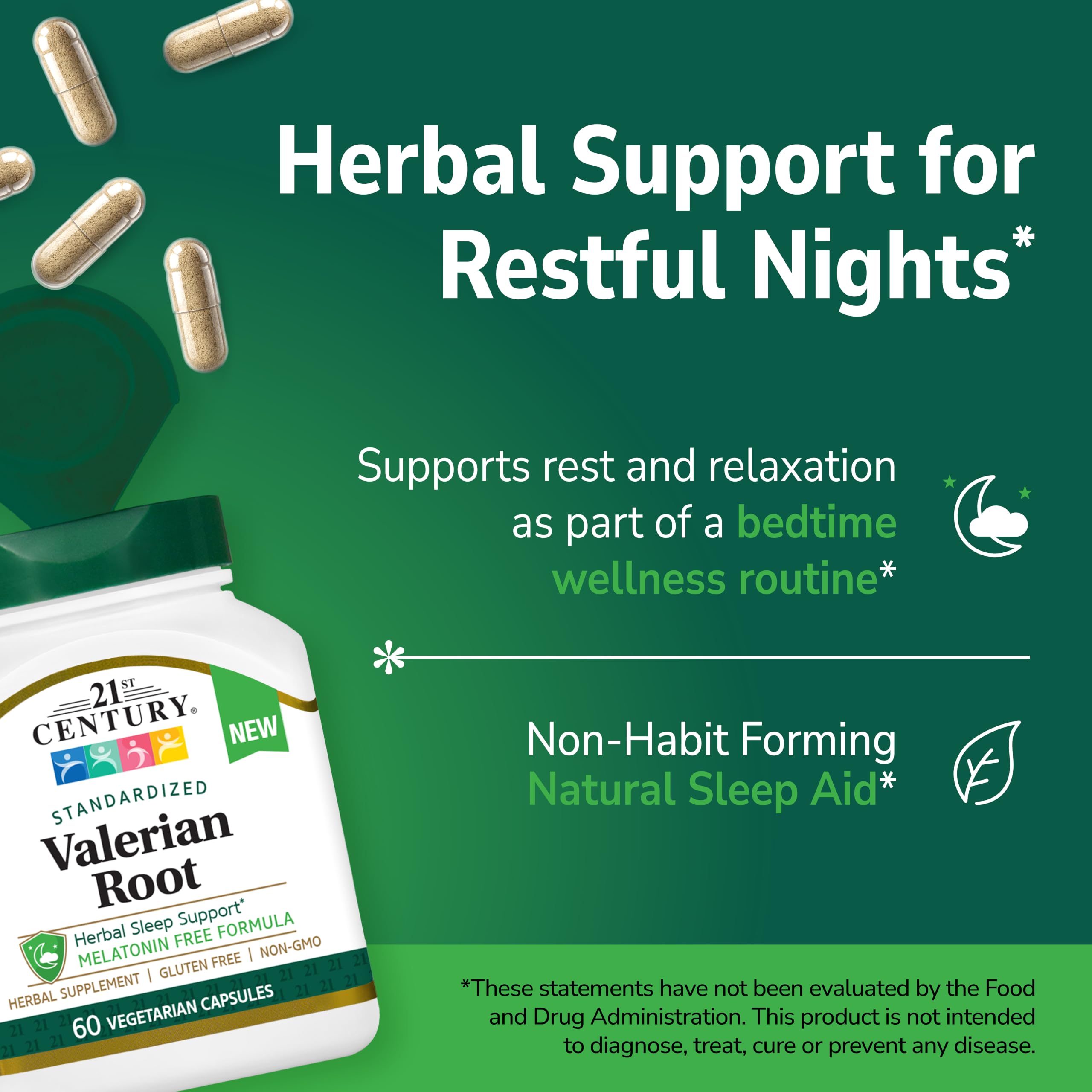 21st Century Valerian Root Extract 200mg, Melatonin-Free Sleep, 60 Veg Caps — Amazon image 3