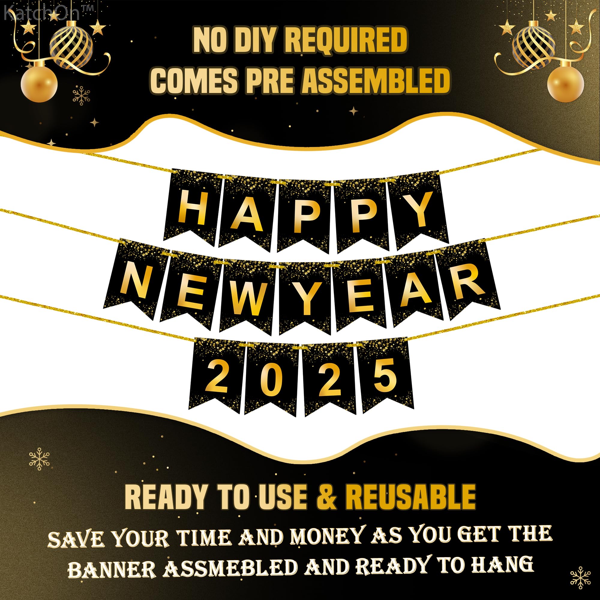 New Years Eve Sign 2025 KatchOn Colorful Happy New Year Banner - 10 ...