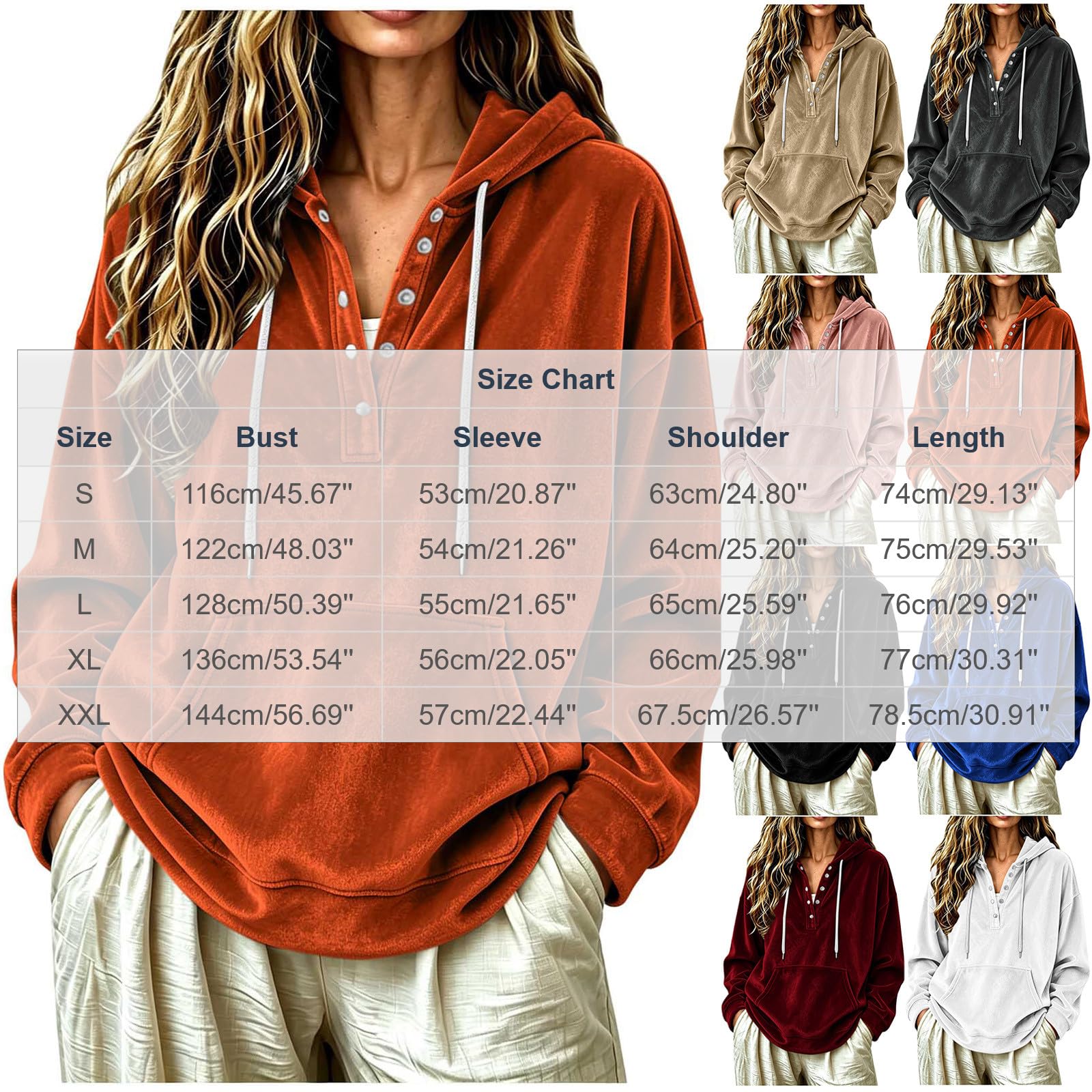 Hoodie Damen Lang Fleecepullover Winter Sweatshirt mit Kapuze Wollflocken Kapuzenpullover Oversized Oberteil Elegante Hoody Warme Winterpullover Einfarbige Sweatshirts mit Taschen Oversize Pullover