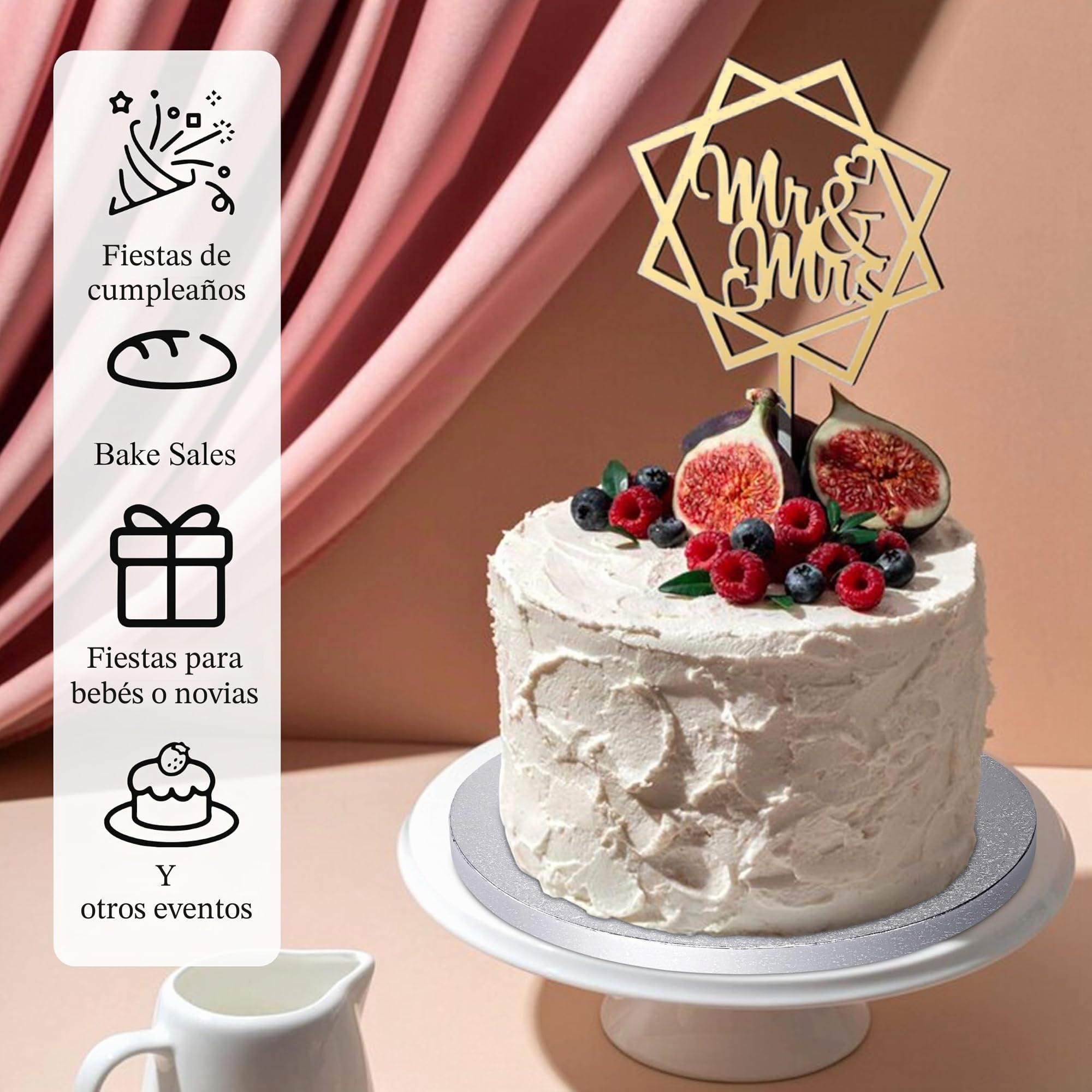 Base para Tartas Ø30cm x 12mm Cake Board Redonda Cartón, Juego de 5 Cake Drum, Reutilizable Soportes para Pasteles Transporte, Bodas Fiestas de Cumpleaños Decoración (Plata)