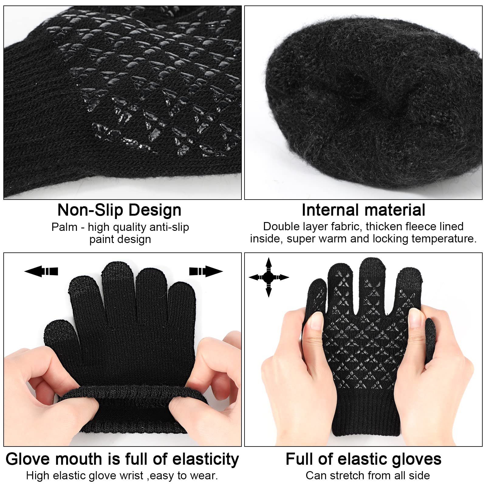 3 Pares de Guantes Cálidos de Invierno para Niños, Forro polar Térmico Elástico para Pantalla Táctil Guantes de Punto con Dedos Completos Mitones, para Niños de 4 a 8 años Niñas y Niños
