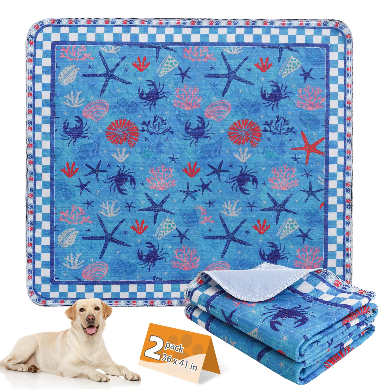 KOOLTAIL Summer Washable Pee Pads for Dogs, 2 Pack Super Absorbent Reusable Puppy Training Pads Waterproof, Nonslip &amp; Leak-Proof Dog Pee Pads,Large Pet Mats Whelping Pads for Floor,Crate,Couch,36"x41"