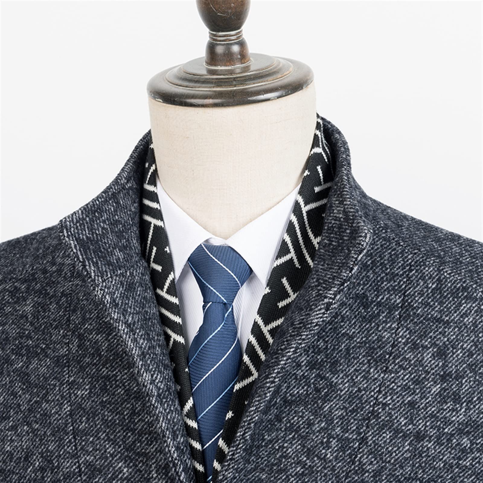 Cappotto da uomo in lana con sciarpe staccabili Colletto monopetto classico Cappotto caldo casual autunno inverno per la protezione dal freddo e dal vento