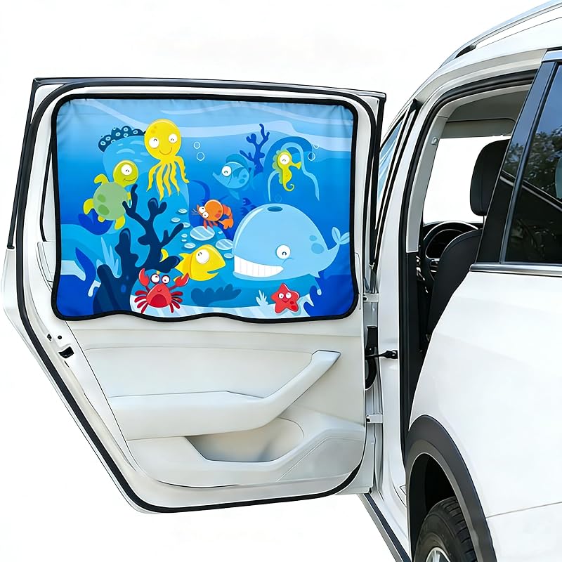 Protetor solar magnético para janela lateral de carro EJYARC, blackout, estampa Underwater World, 78 x 50 cm, 1 unidade