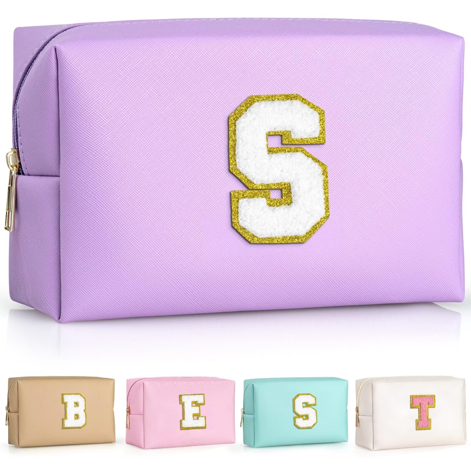 TOPEAST Initial Cosmetic Bag for Women, Preppy Small Makeup Bag, PU Leather Waterproof Toiletry Bag, Monogrammed Birthday Gifts for Women, Stuff for