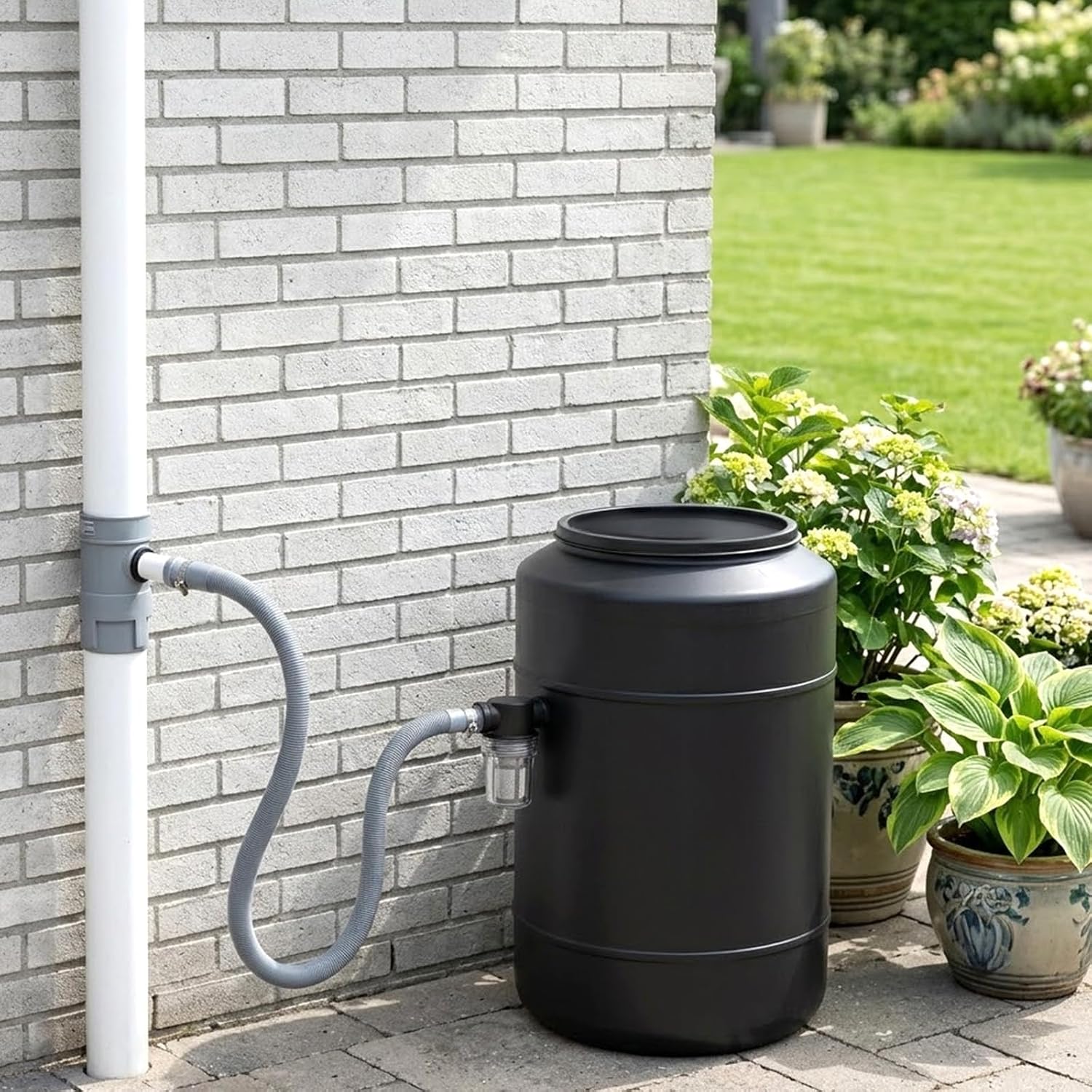 Qivine Rain Barrel Diverter Kit, 19.6In Rain Barrel Downspout Diverter, Downspout Rainwater Collection System Kit with Water Filter Convert Containers into Rainwater Barrels for Outdoor Chores