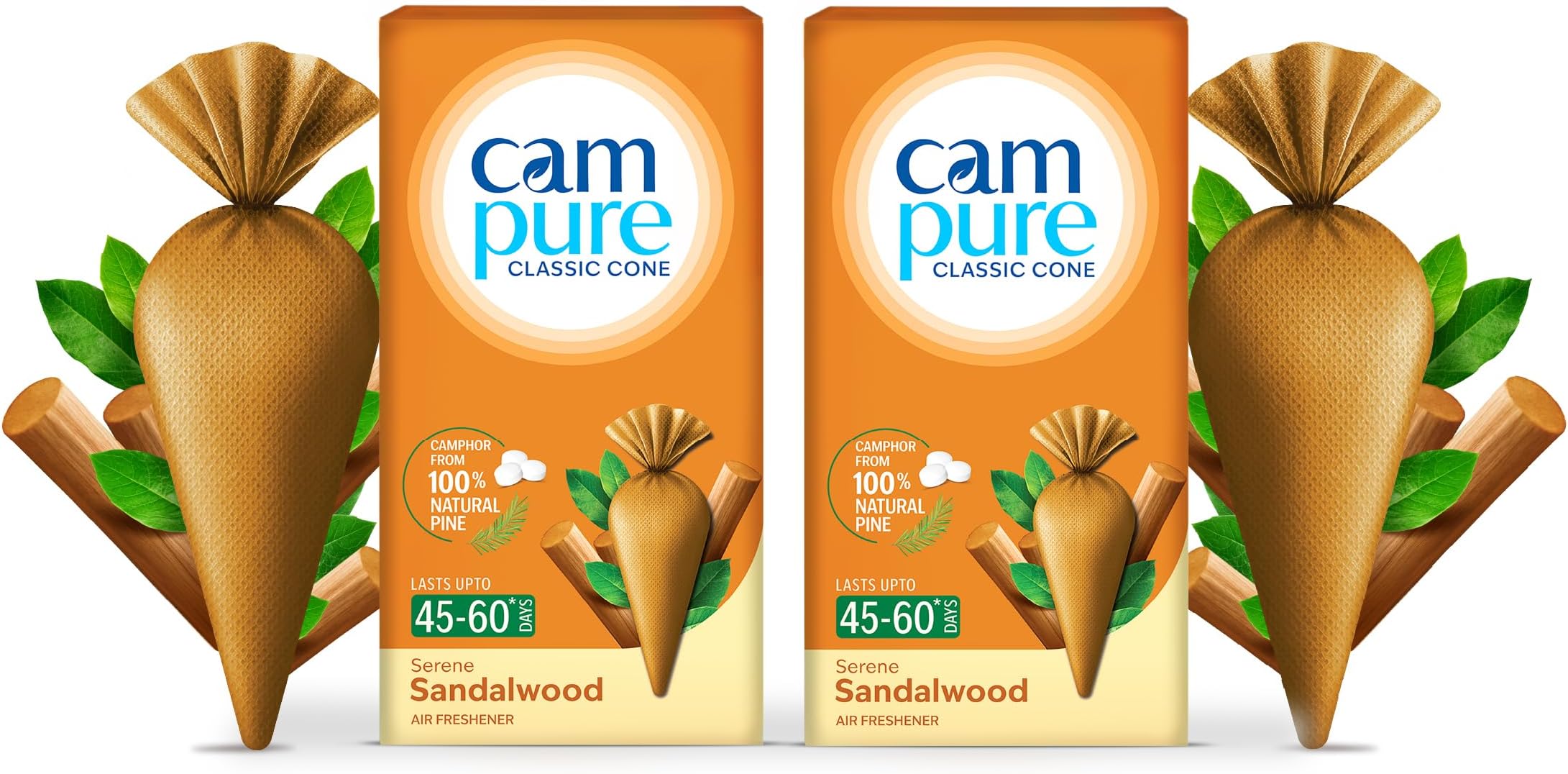 MANGALAM CamPure Camphor Cone (Sandalwood) Pack Of 2-100% Organic | Air Freshener For Car, Wardrobe, Office Cabin's, Drawers, Travel Bag & Bathroom