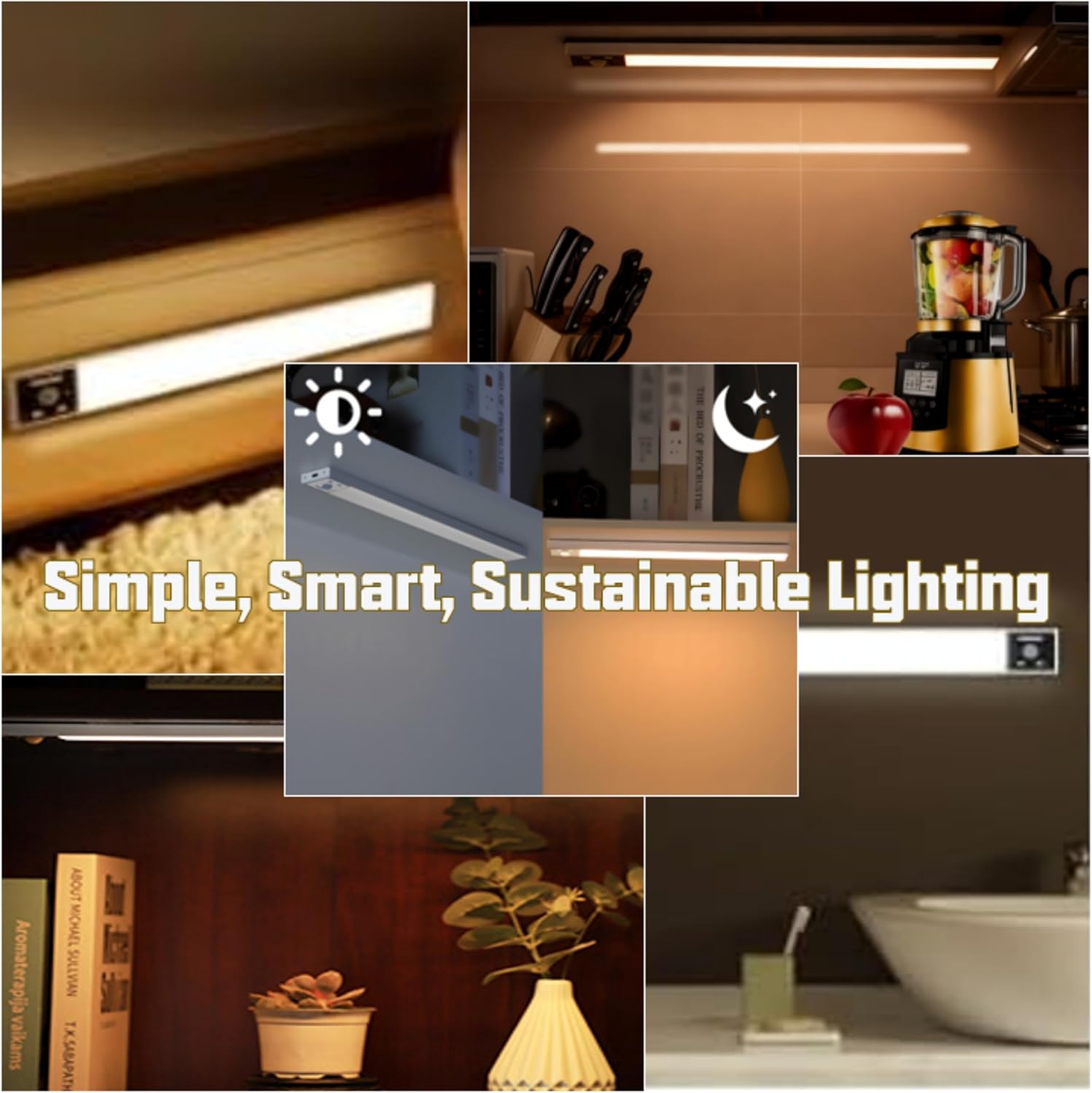 Magnetic Motion Sensor Under Cabinet Lights 2-Pack,USB-C Rechargeable 90-Day Battery LED Light Bar,Dimmable 120LM 6000K Cool White,Wireless Stick-On Light for Kitchen,Closet,Stairs