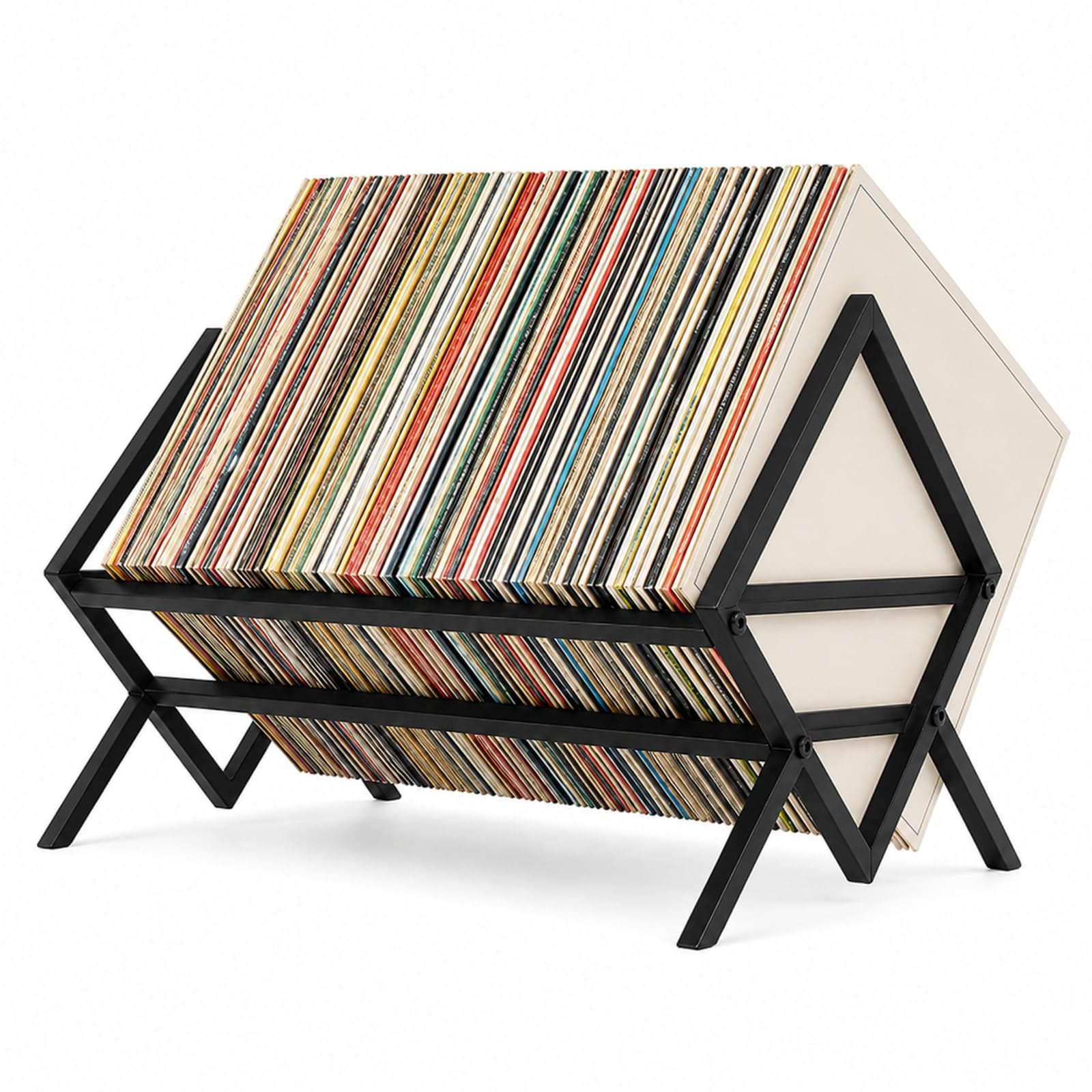 GOOGO Vinyl Record Storage Holder, Black Metal Record Rack 80-100 LP Storage, LP Storage Organiser for Albums, CDs, Magazines and Books, Display Stand for Living Room, Study and Bedroom