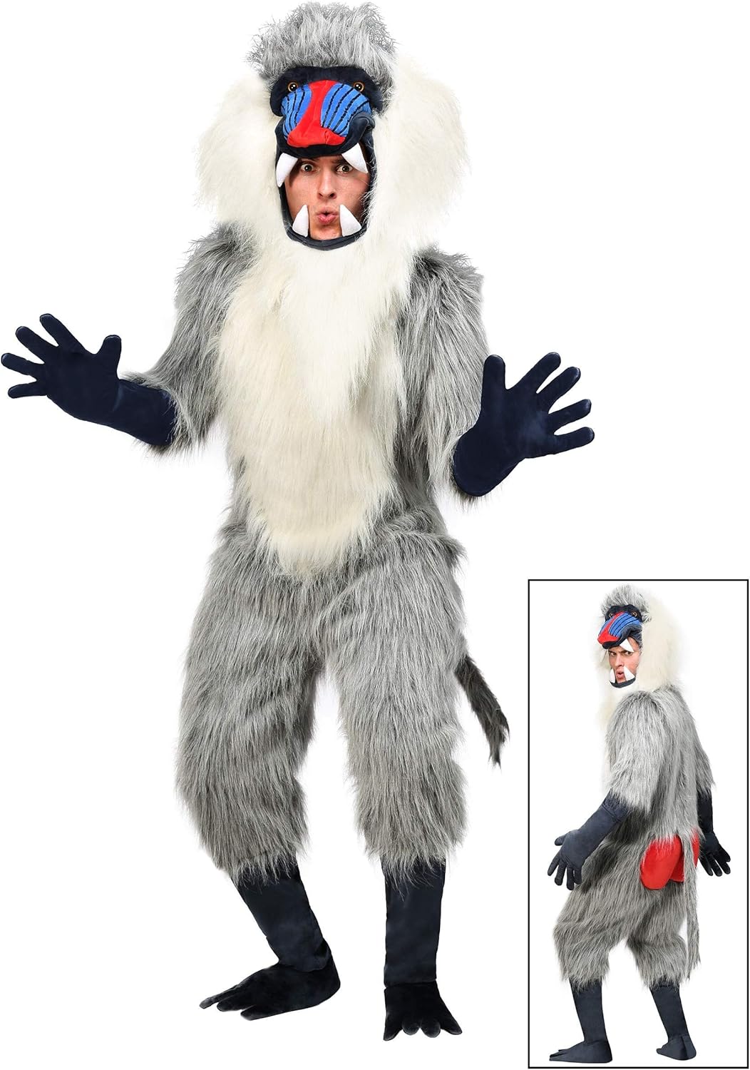 Wild Baboon Costume for Adults | Zoo Animal Halloween Outfit | Monkey Jumpsuit with Hood, Gloves, & Foot Covers - Image 2
