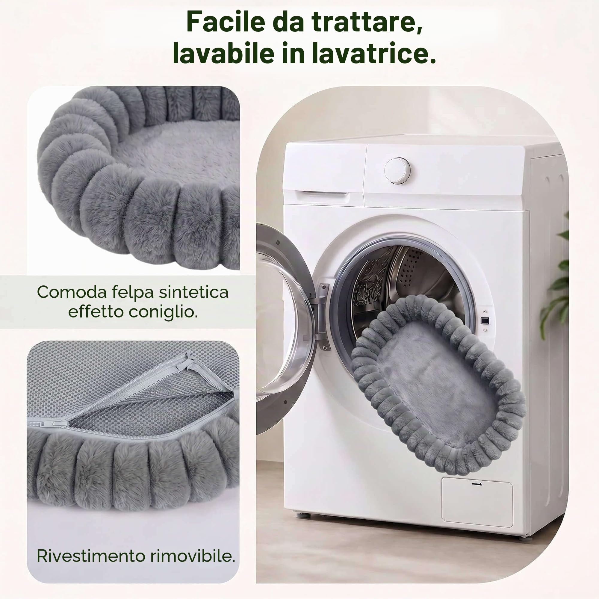 Amaca per Gatti da Finestra 52x30cm, Ventose, Coniglio, Grigio | 4 ventose potenti, design pieghevole, supporto fino a 18 kg, cuscino soffice e lavabile