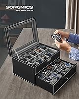 Vista 2 de SONGMICS Caja de reloj, organizador de 20 ranuras para reloj con tapa de vidrio grande, almohadas extraíbles, cerradura de metal, regalo para seres