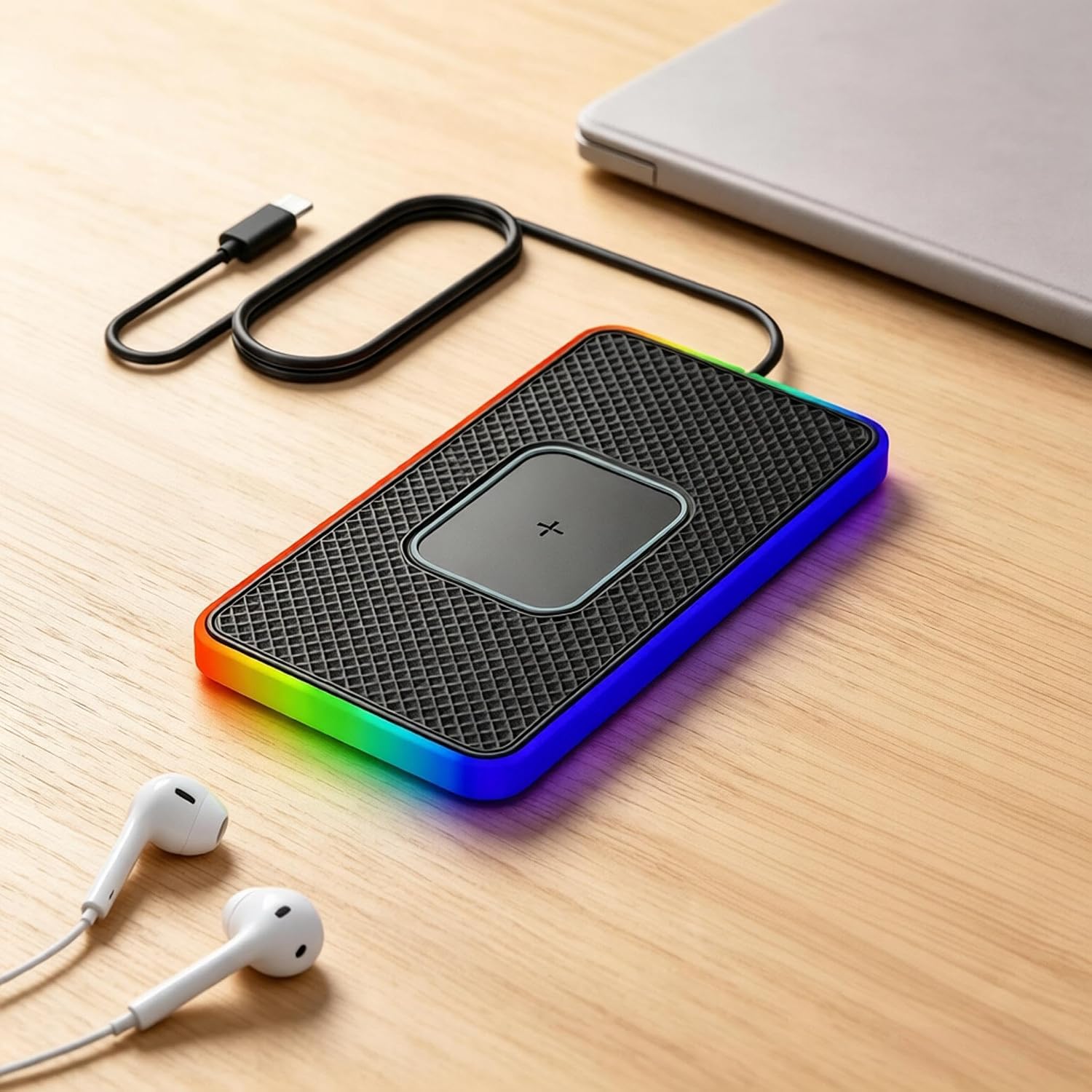 Car Wireless Charging Pad for smart #3 2023-2026, Non Slip Fast Charger Mat Atmosphere Light Emitting Wireless Charger Pad,Type-C