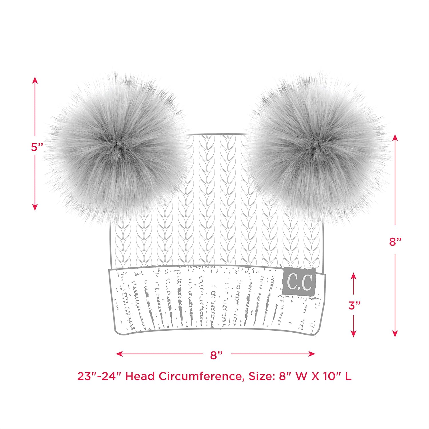 C.C Hatsandscarf Exclusives Cable Knit Double Pom Winter Beanie (HAT-2055)(HAT-23)