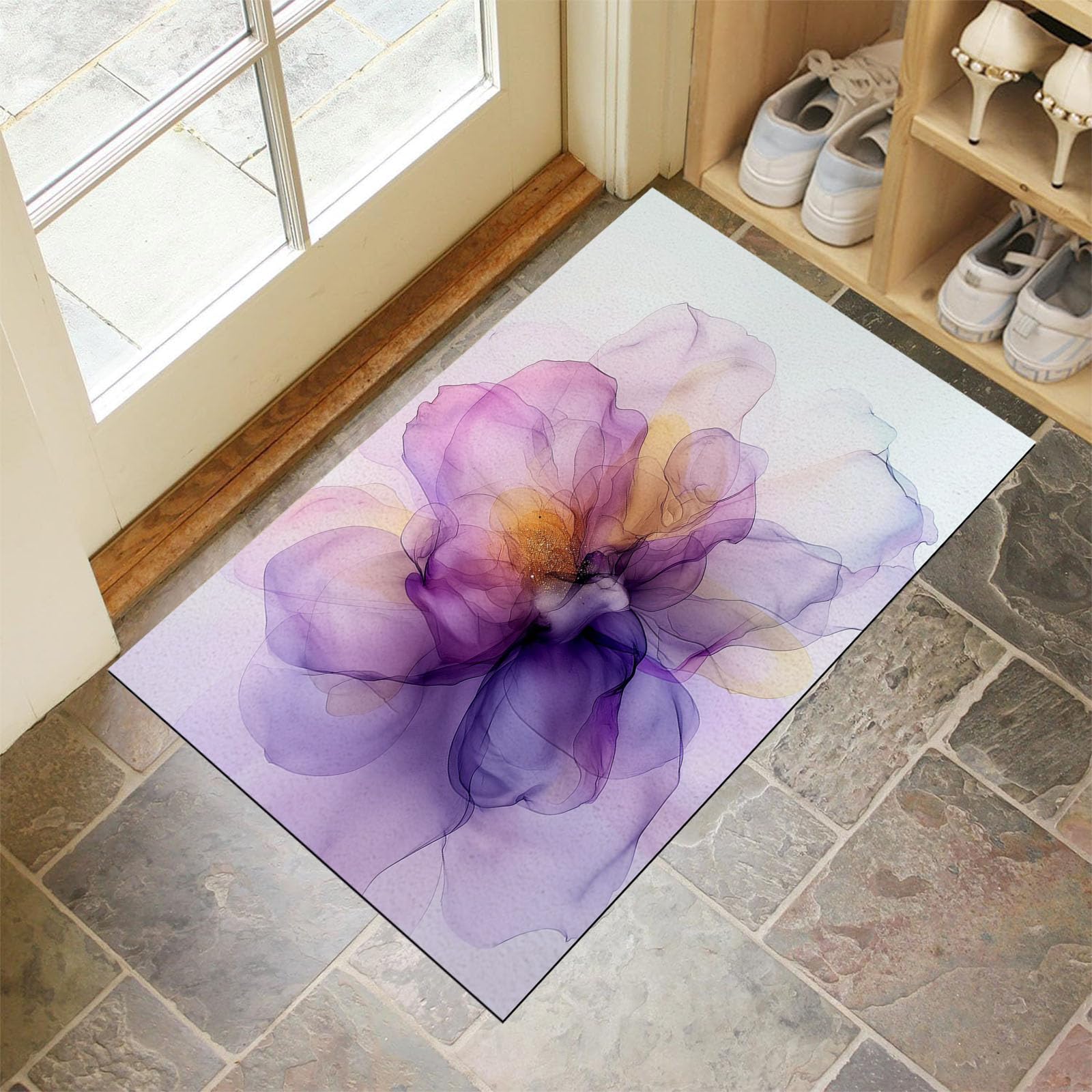 Paillasson de bienvenue 60x90cm violet dégradé à profil bas et antidérapant