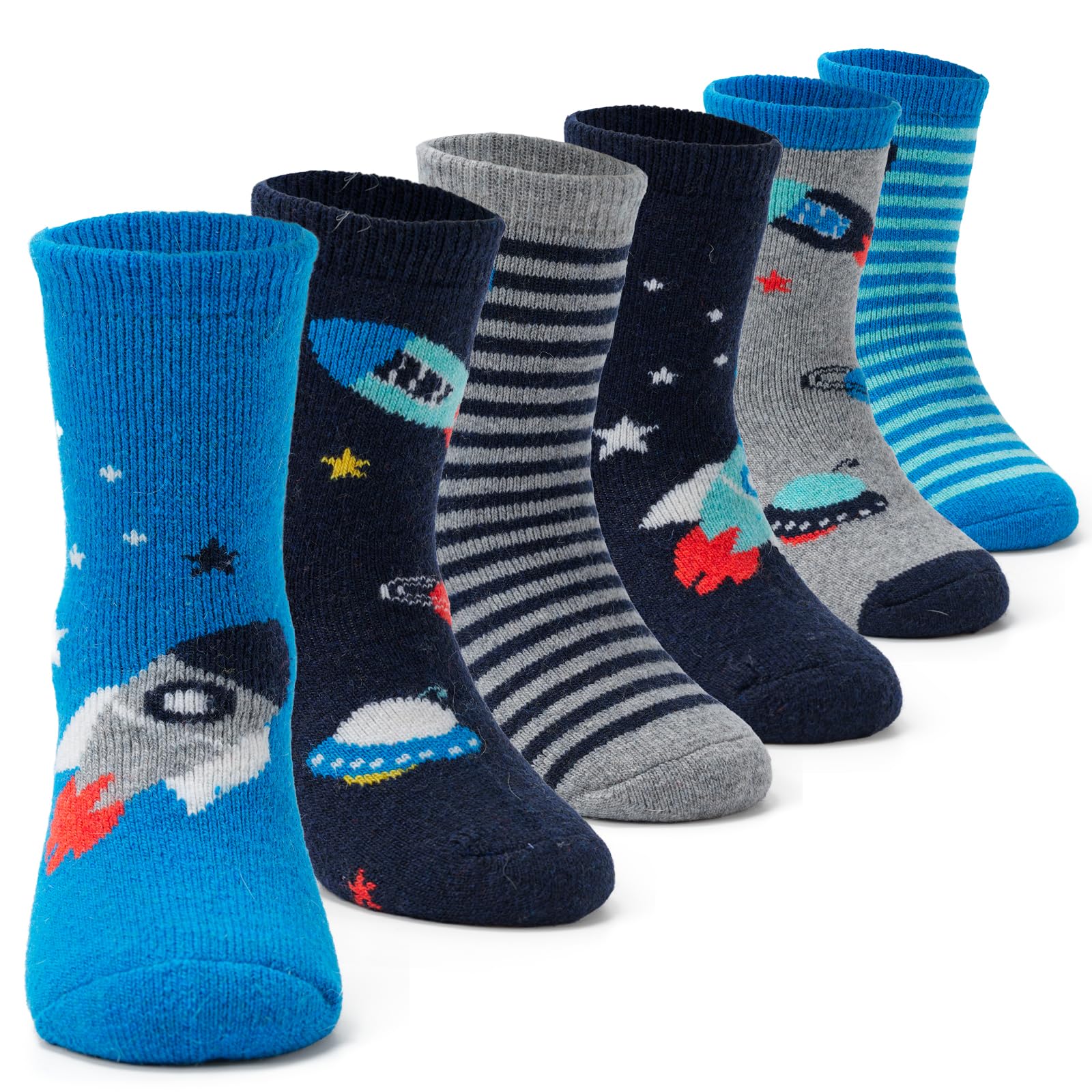 Aisyee Kinder Wollsocken Jungen Warme Wintersocken Dicke Crew Thermosocken Cartoon Baufahrzeug socken 6 Paar
