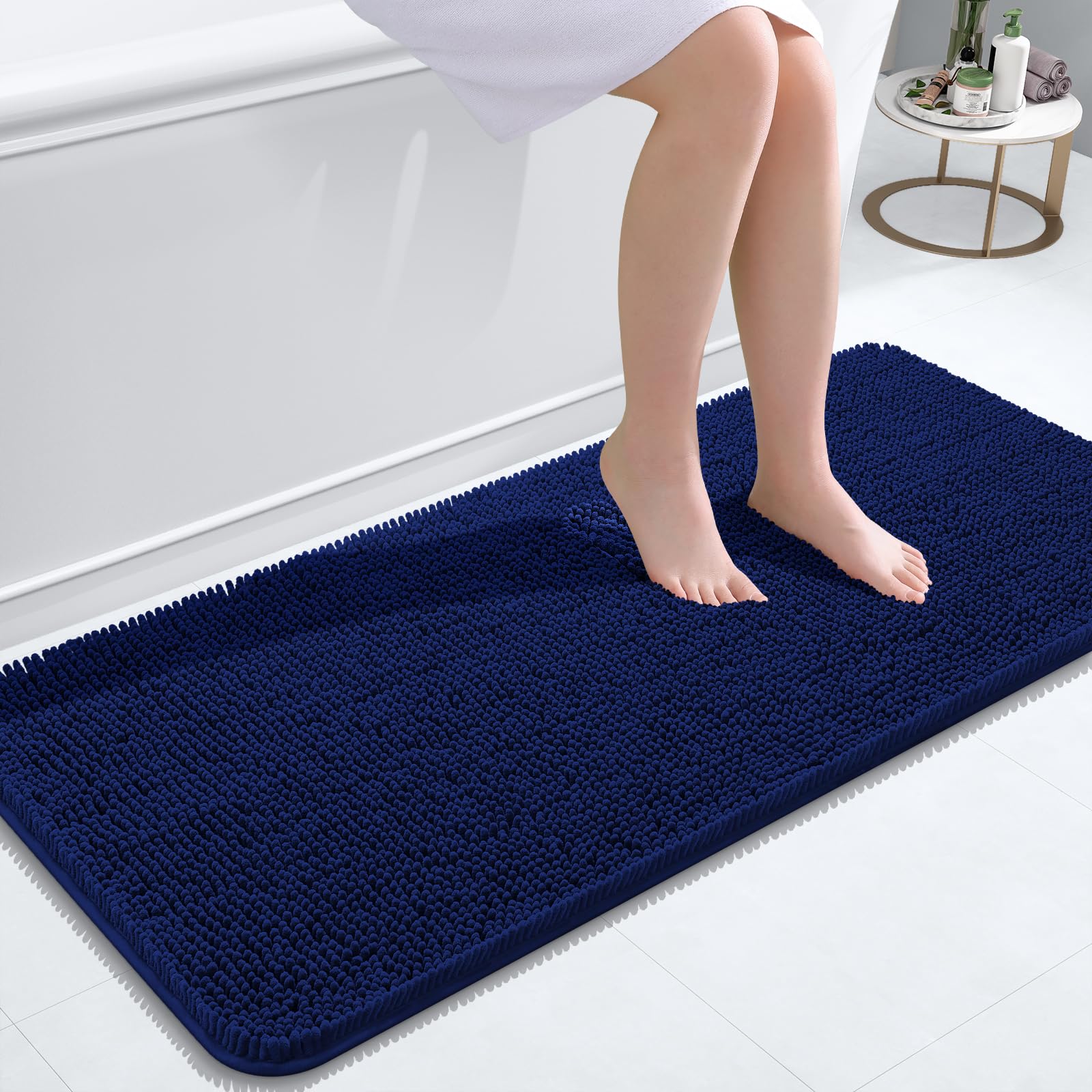 OLANLY Bathroom Rugs 47x20, Extra Soft Absorbent Chenille Bath Rugs, Rubber Backing Quick Dry, Machine Washable Bath Mats for Bathroom Floor, Tub and