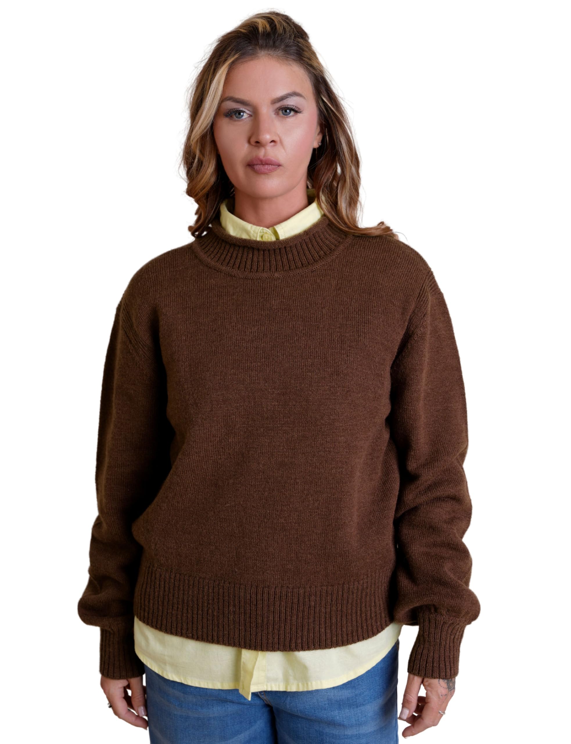Enorsia Women's Dark Brown Crew Neck Jumper - Uk L