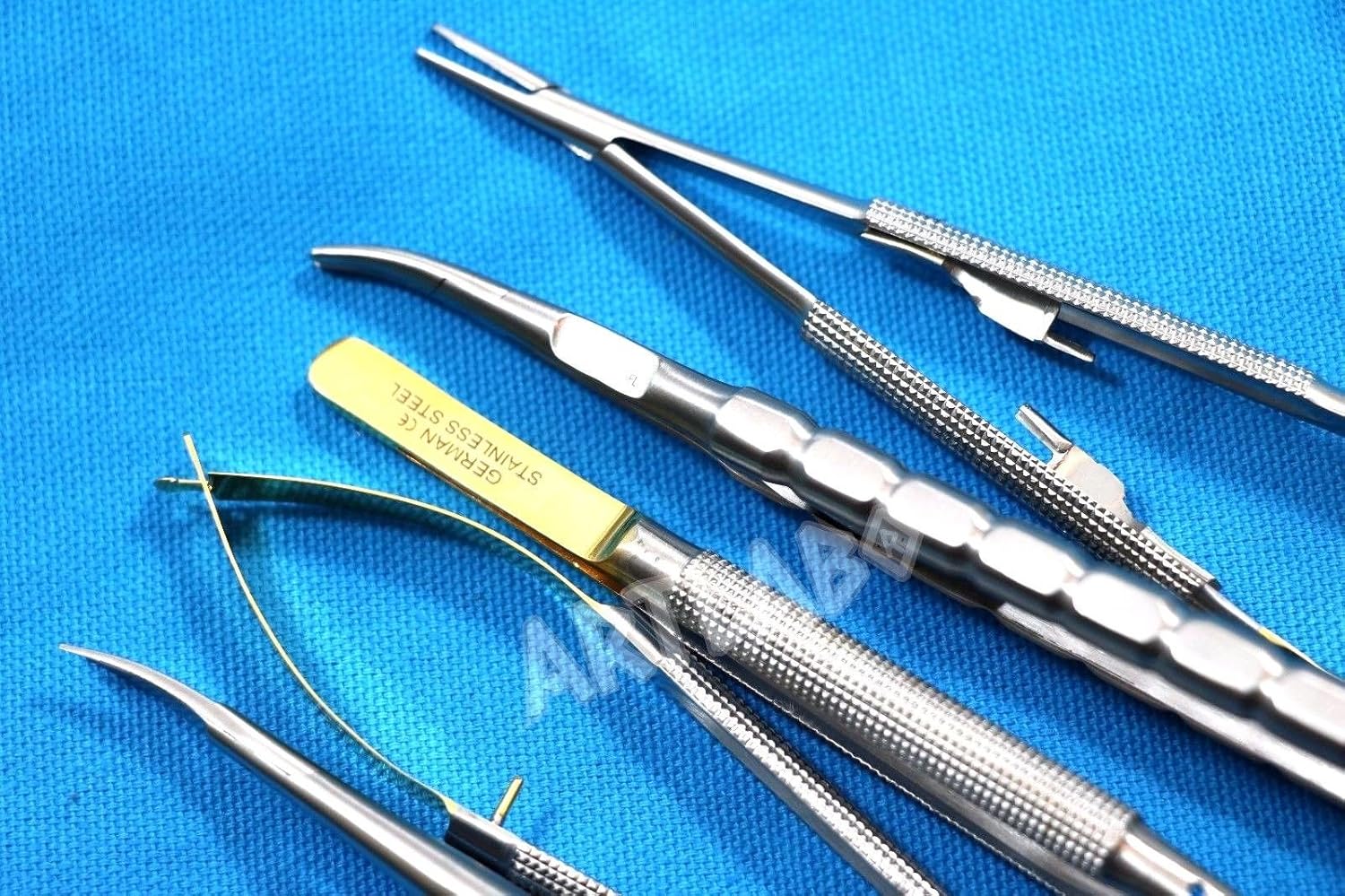 PREMIUM SET OF 5 GERMAN STAINLESS CASTROVIEJO MICRO NEEDLE HOLDER SCISSOR CURVED+STRAIGHT + SUTURE TYING FORCEPS (CYNAMED BRAND)