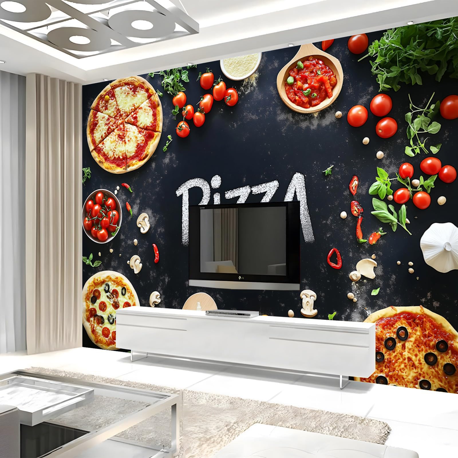 3D Carta Da Parati Fotografica Pizzeria Buon Cibo, Negozio Di Pizza Design Carta per Pareti Soggiorno Camera Da Letto Sala Fotomurali In Seta Tessuto per Camera Letto 450×315 cm
