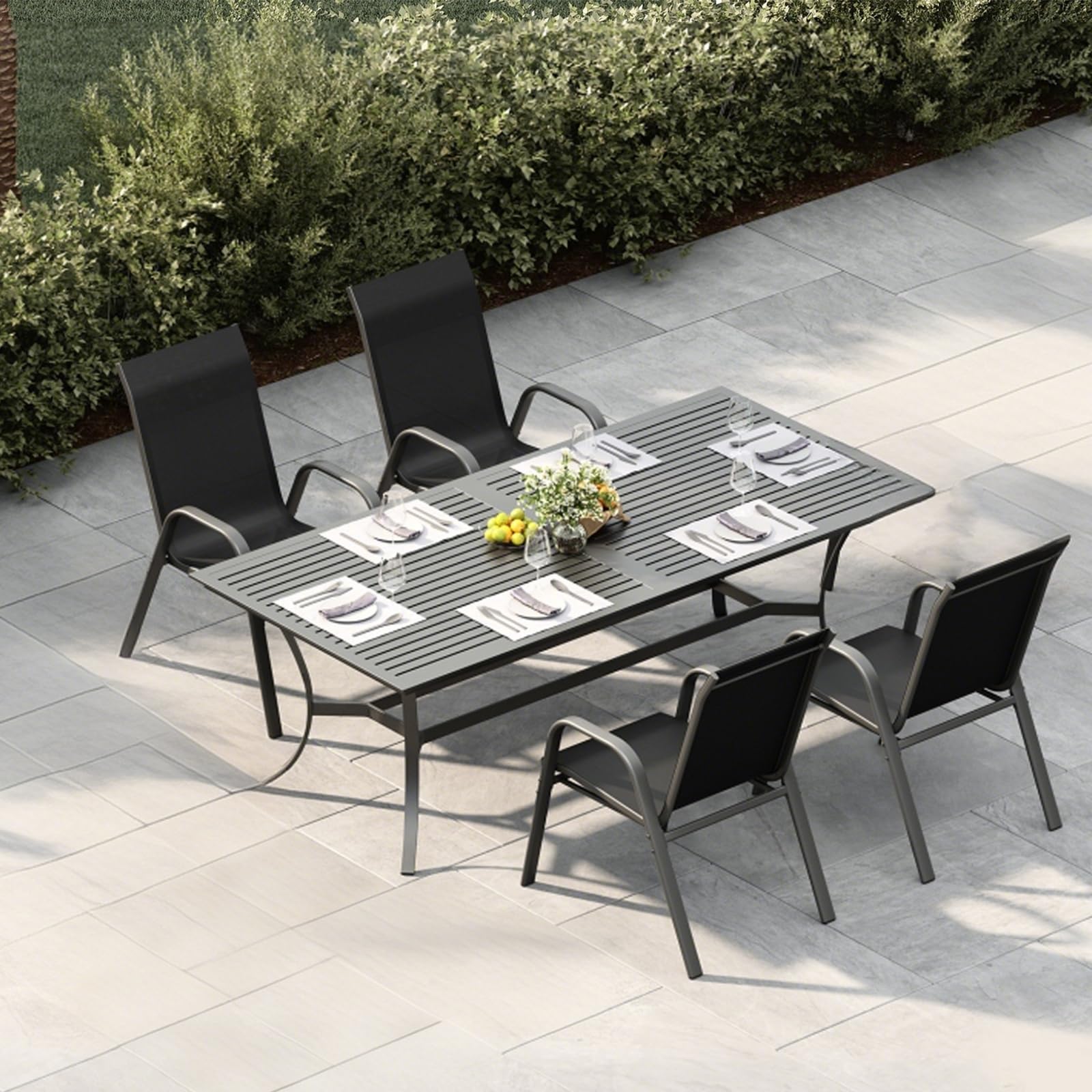 GarveeHome Gartenstühle 4er Set – Stapelbare Textilene Gartenstühle aus Metall, Outdoor Stühle Set wetterfest & rostbeständig, Terrassenstühle 4er Set für Garten, Balkon & Terrasse