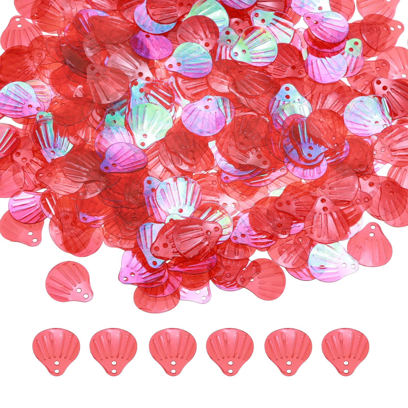 sourcing map 50 Gram Loose Sequins 13 MM Seashell Sequins and Spangles with 2 Holes for Earrings Clothing Accessories Embroidery Sewing DIY Art Crafts Supplies, Fantasy Transparent Red