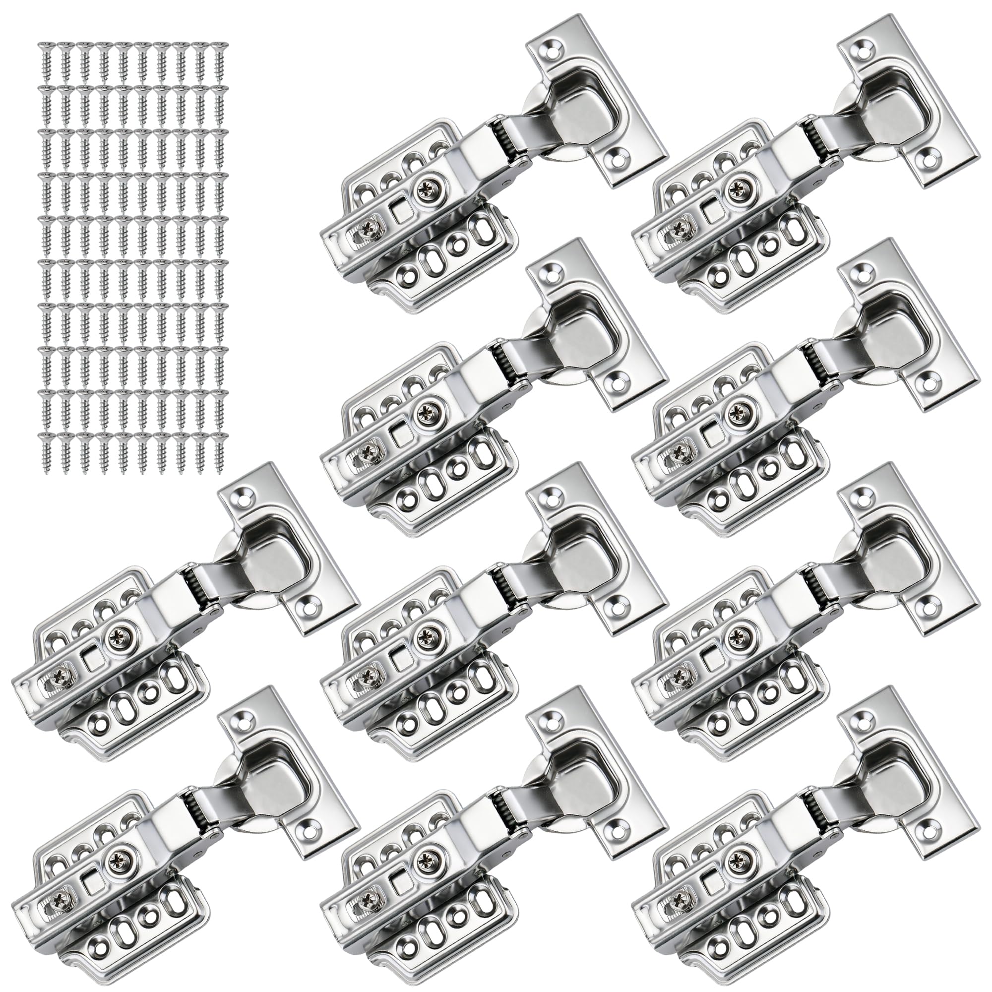 ERMWALR 10Pcs Half Overlay Soft Close Hinges for Cabinets,Kitchen Cupboard Hinges with Screws,3D Adjustable Detachable Concealed Hydraulic Thickened 3mm Stainless Steel for Wardrobe Bedroom Vanity