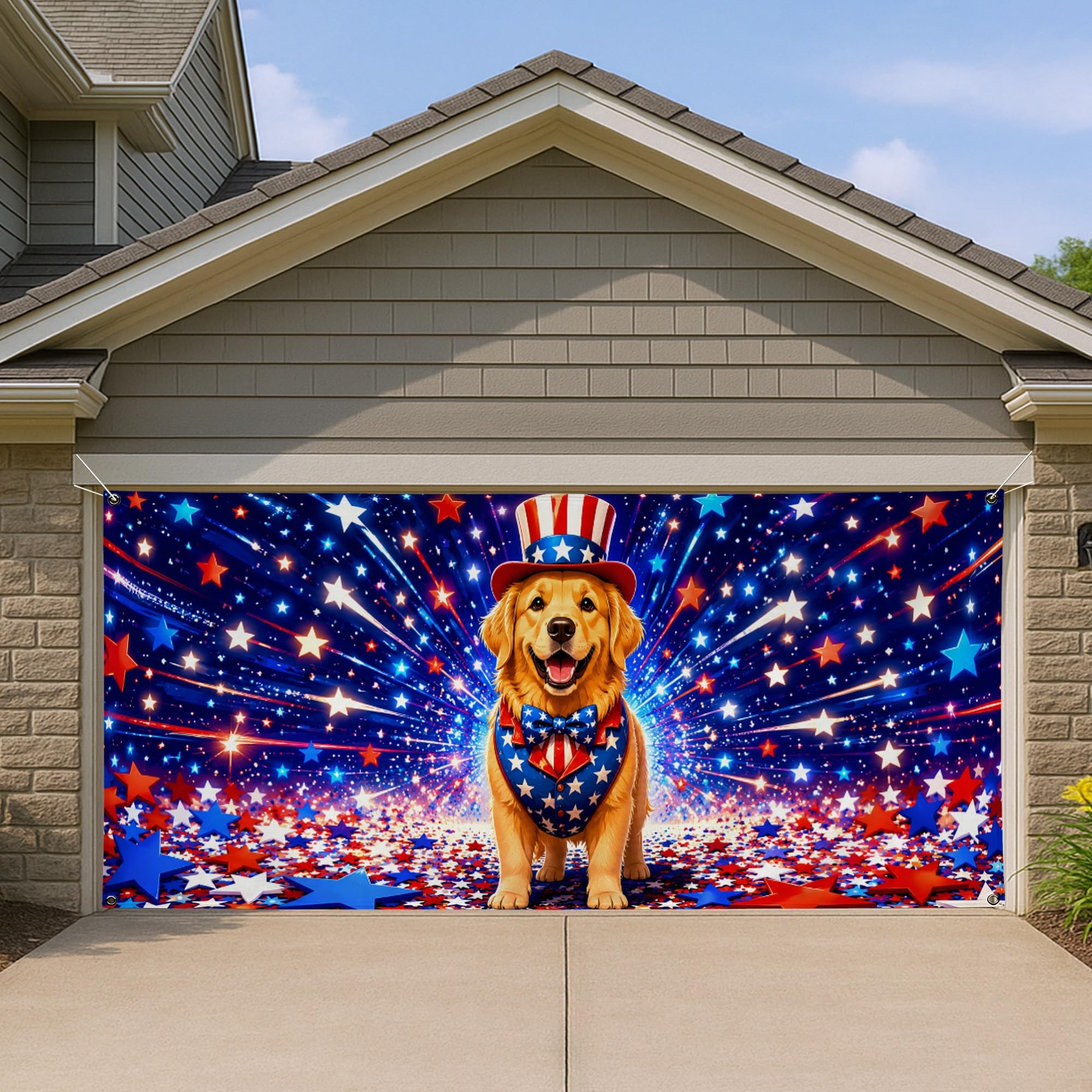 Décorations colorées pour le 4 juillet avec housse de garage chien