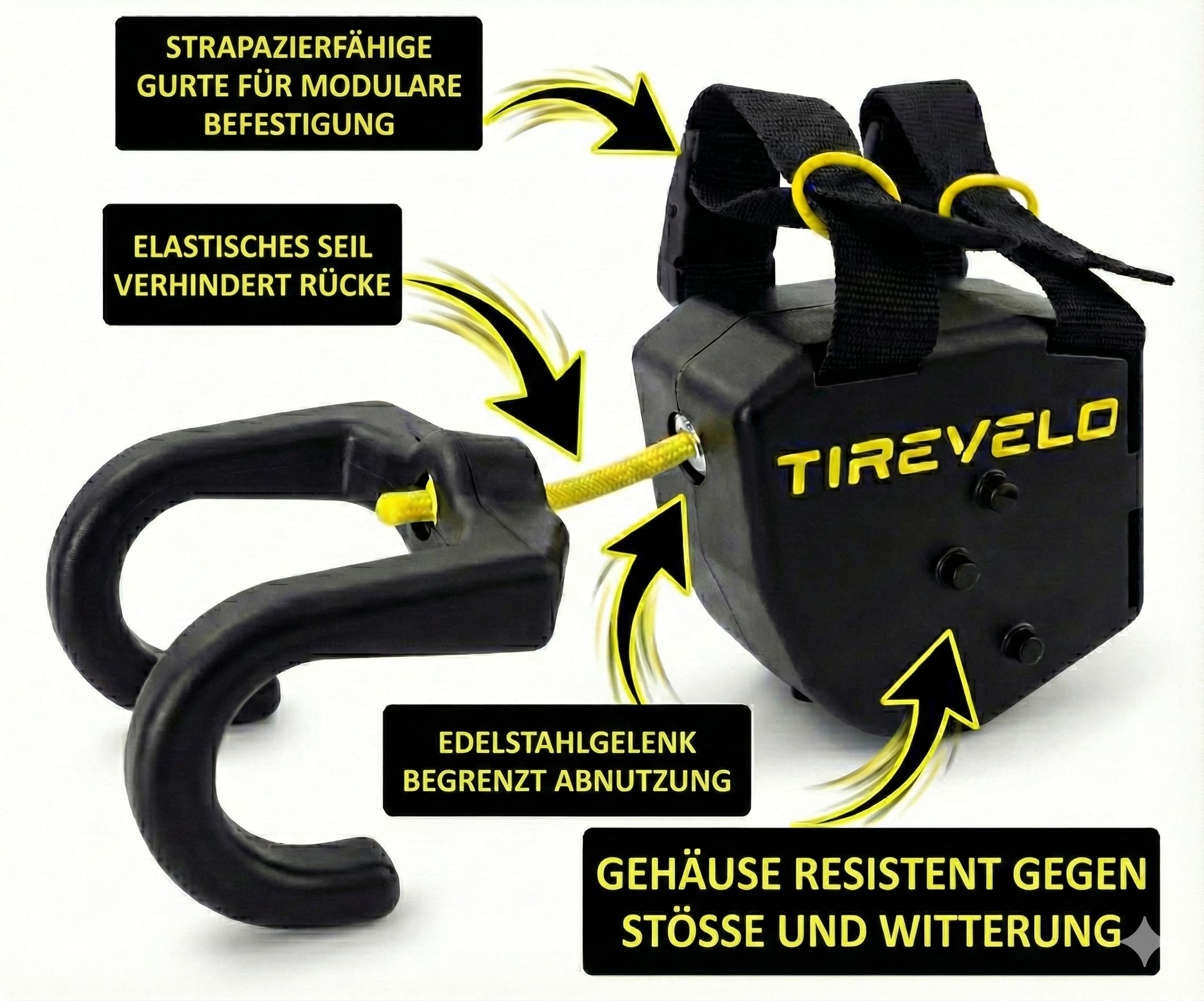 TIRE VELO – Fahrrad Abschleppseil für Kinder & Erwachsene – Elastisches Zugsystem für MTB & E-Bikes – Ruckfreies Anfahren, Schnelle Montage an Sattel & Vorbau – Max 90kg
