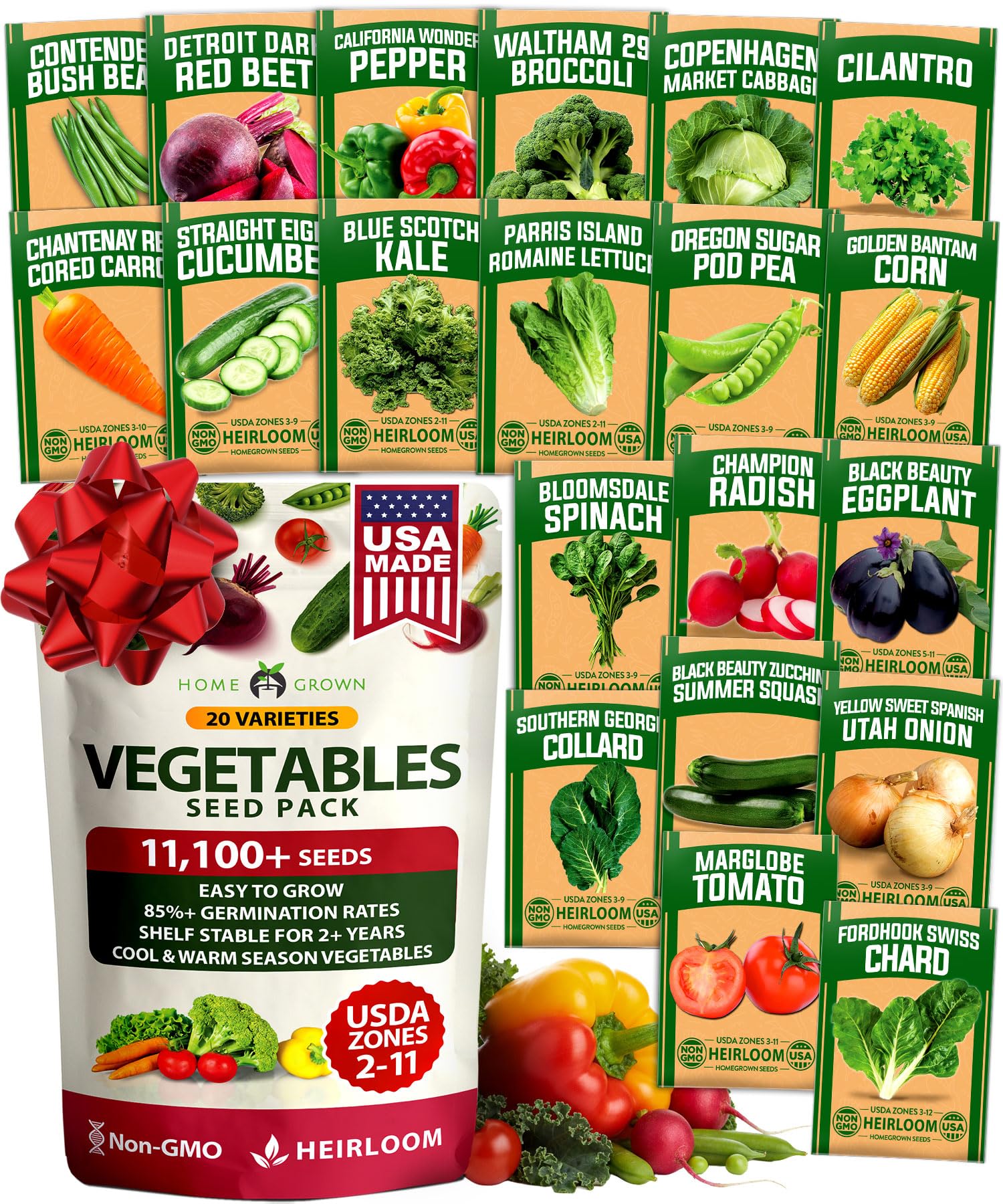 HOME GROWN 20 Heirloom Vegetable Seeds