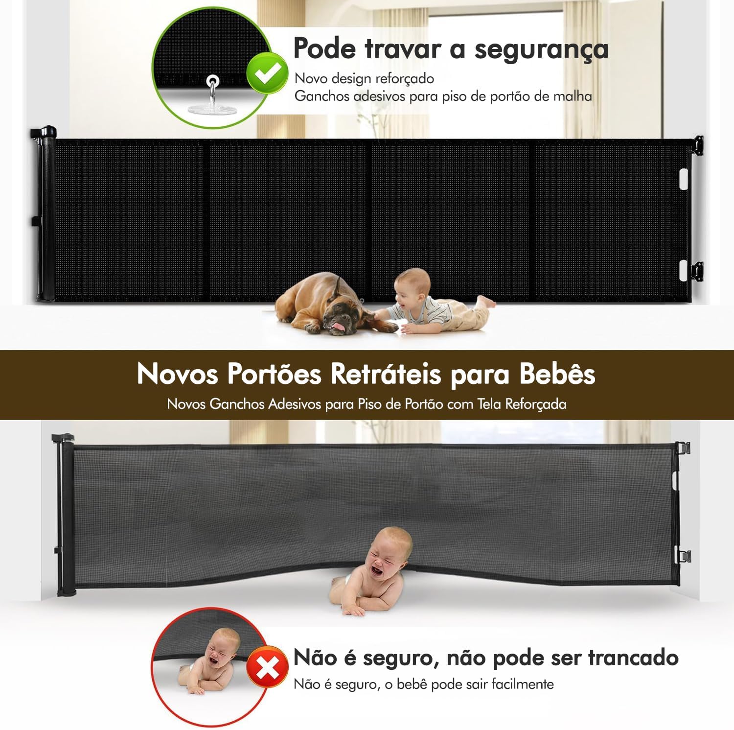 1.5m Portão Grade Retrátil de Proteção para Bebês e Cachorros, Portaozinho de Escada Instalação Sem Furos, Operação com Uma mão, Portao Segurança Bebê Pet, Cercado para Cachorros 1.5m Portão Grade Retrátil de Proteção para Bebês e Cachorros, Portaozinho de Escada Instalação Sem Furos, Operação com Uma mão, Portao Segurança Bebê Pet, Cercado para Cachorros