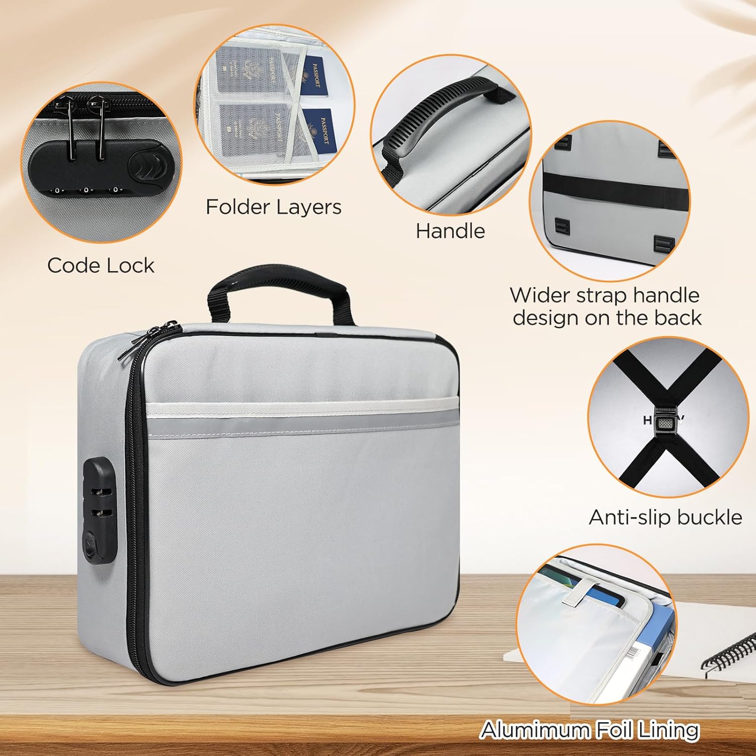 Document Bag with Lock 3-Layer File Storage Case Safe Portable Travel Home Organizer Bag for Laptop, Files, Certificates, Gifts for Him, Black (15''x11''x4'')