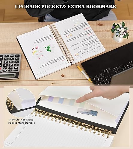 Miniatura 6 de Cuaderno de espiral de 360 páginas con rayas universitarias, diario grueso con forro, B5, de 7.6 x 10 pulgadas, papel de 100 GSM, unisex, para