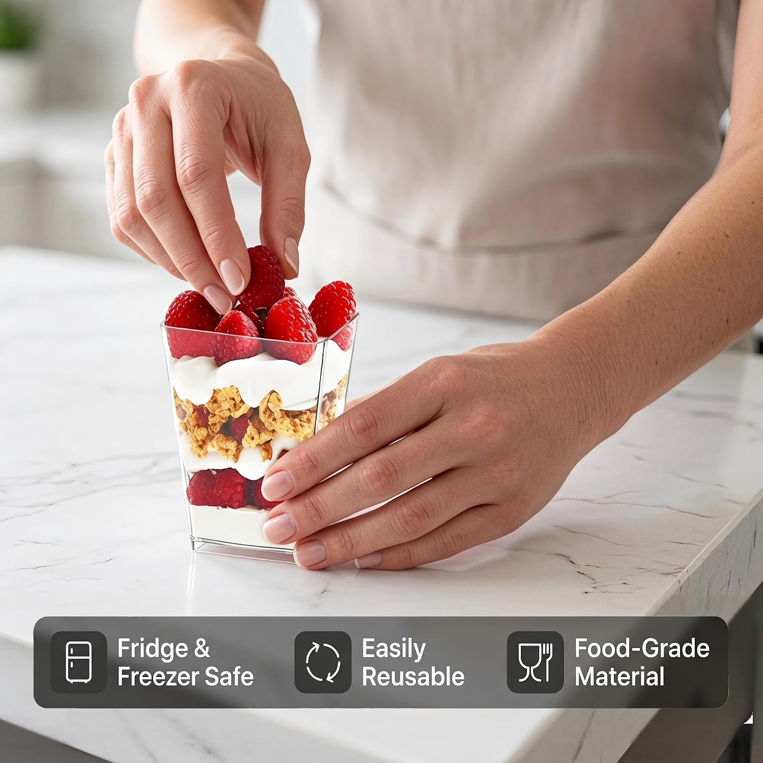 5-ounce transparent square dessert Cups (50 dessert Cups+50 Spoons)
