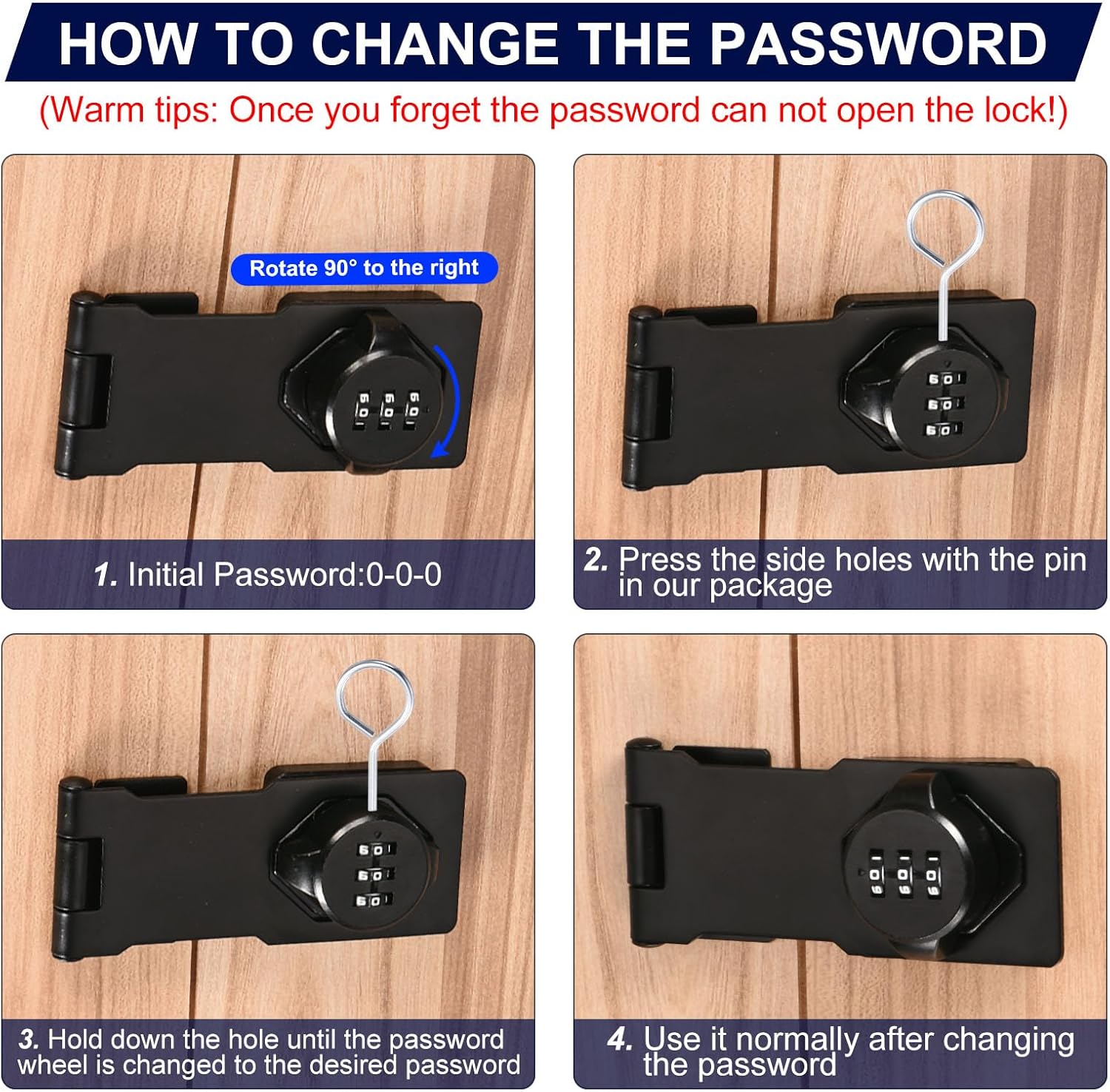 PATIKIL Household Cabinet Password Lock Hasp Locks Combination Latch with 3 Digit Password Security Latch Lock Anti-Theft Keyless Latch Lock for Drawer and Cabinet (Black, 2 Pack)