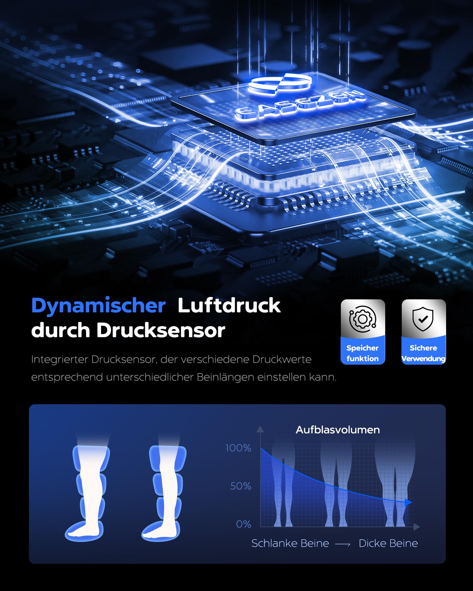 Beinmassagegerät zur Förderung der Durchblutung und Schmerzlinderung, Kompressionssystem zur schnellen Erholung von Füßen, Waden und Oberschenkeln, Linderung von Ödemen, Verringerung von Muskelermüdun