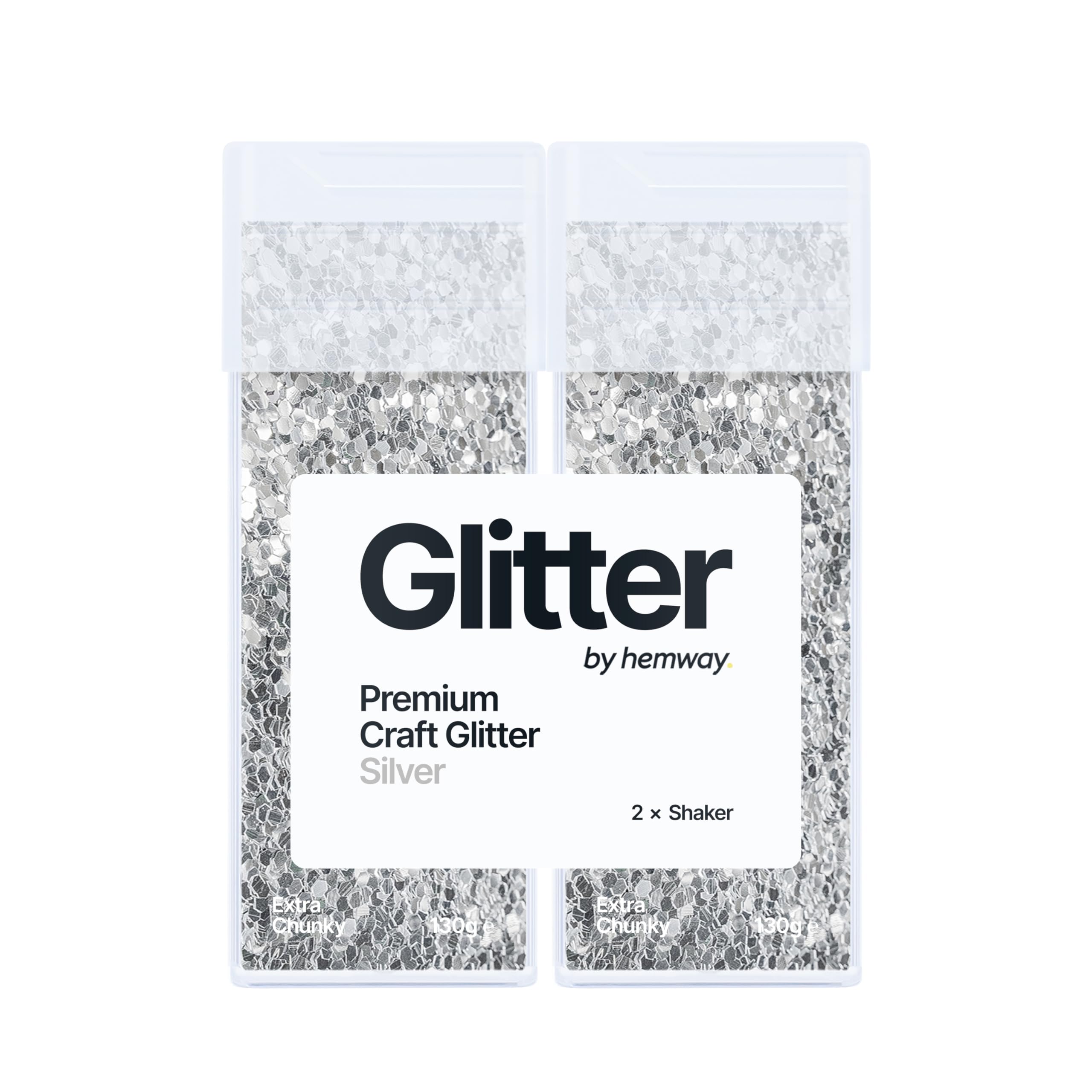 Hemway Glitter Shaker Silver 130g x2 Pack Extra Chunky, Craft Glitter Shakers for Resin & Epoxy Crafts