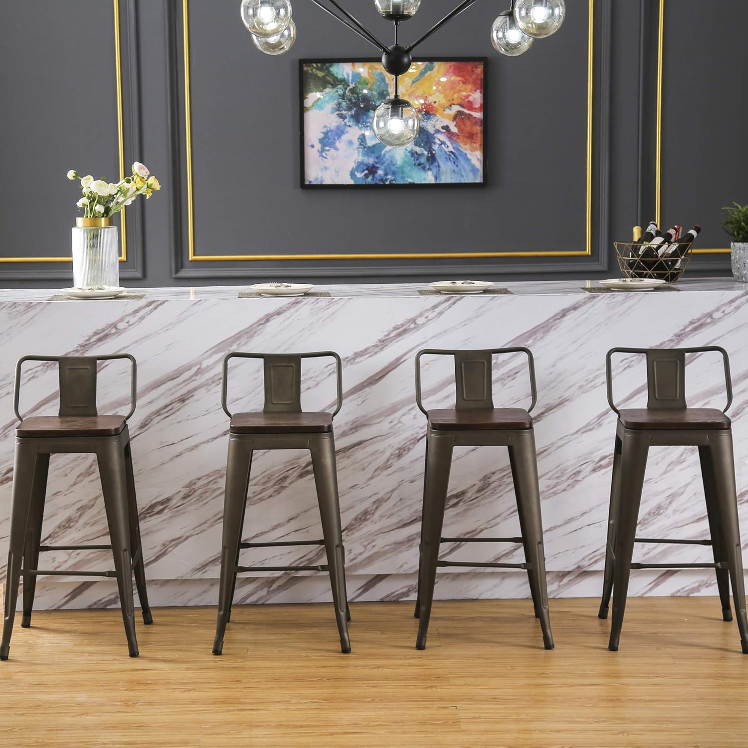 26 Inch Metal Bar Stools Counter Stool Modern Barstools Industrial Bar Stools Set of 4(26 inch, Black): Home & Kitchen