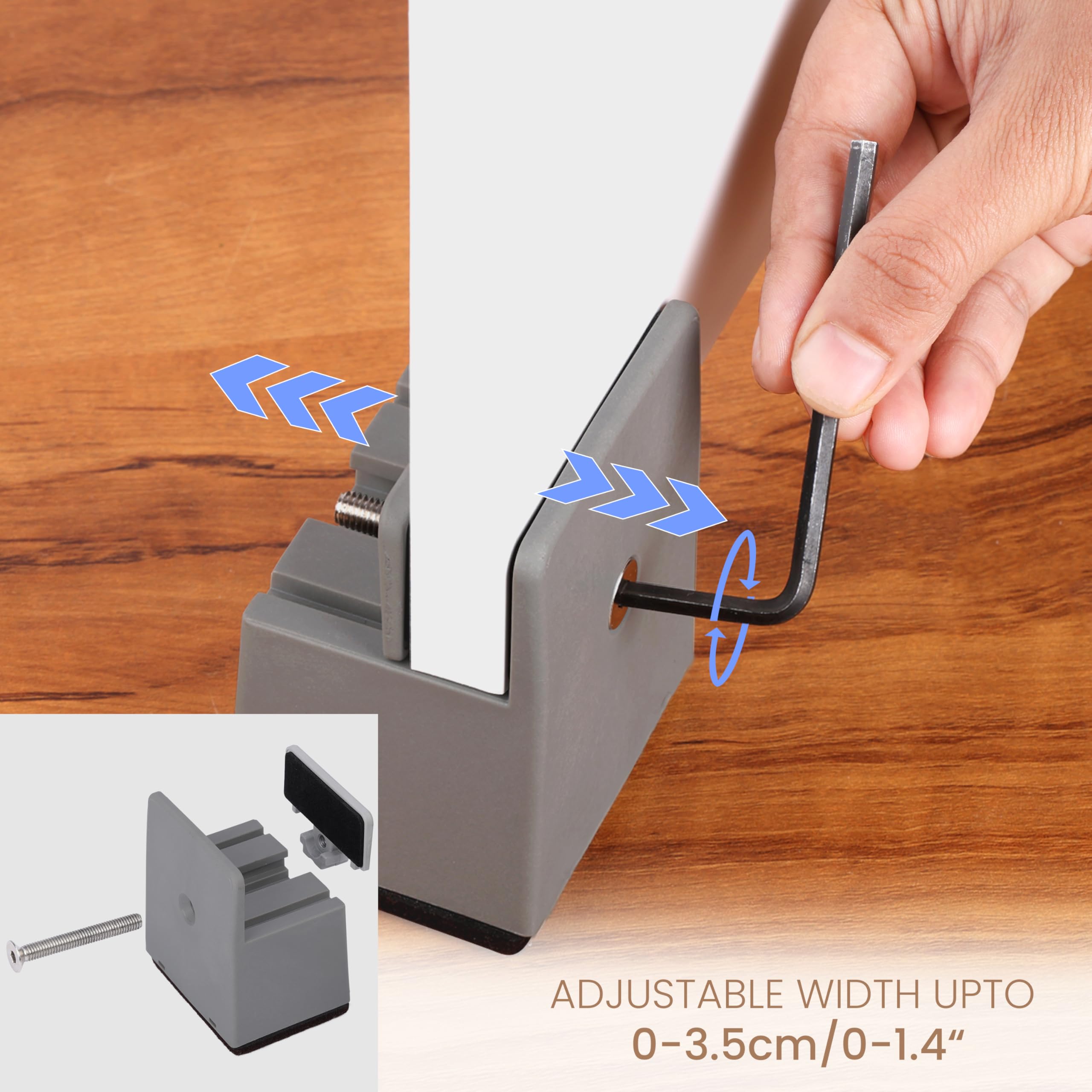 BELLE VOUS 4 Rialzi per Mobili - Rialzo Regolabile Letto - con Morsetti a Vite da 8,5 cm - per Gambe Divano e Tavolo - Diametro Piedi Max 35 mm - Piedini Regolabili