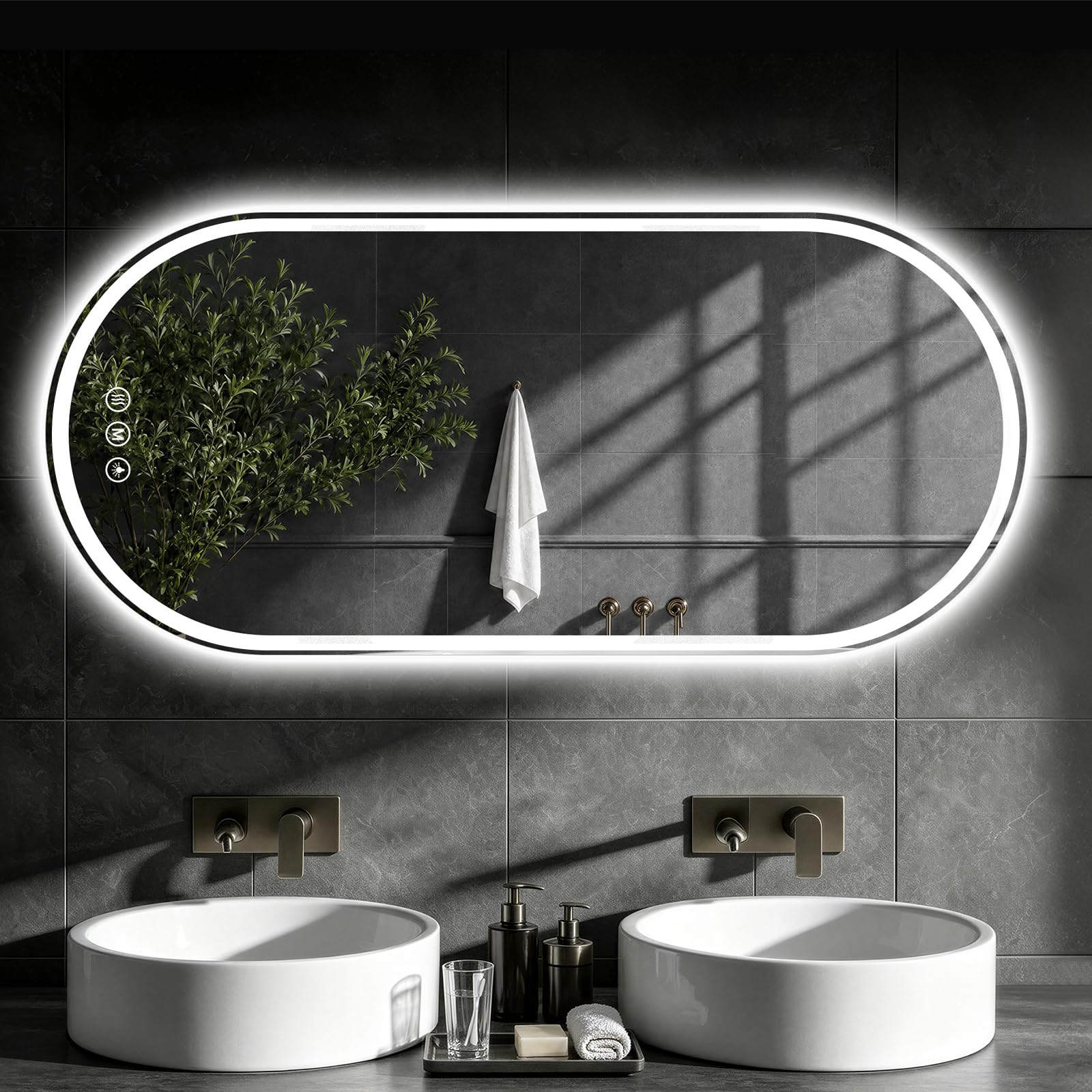 XRAMFY Badspiegel mit Beleuchtung LED 152×66CM Anti-Beschlag Badezimmer Wandspiegel Badezimmerspiegel IP65 Wassergeschützt