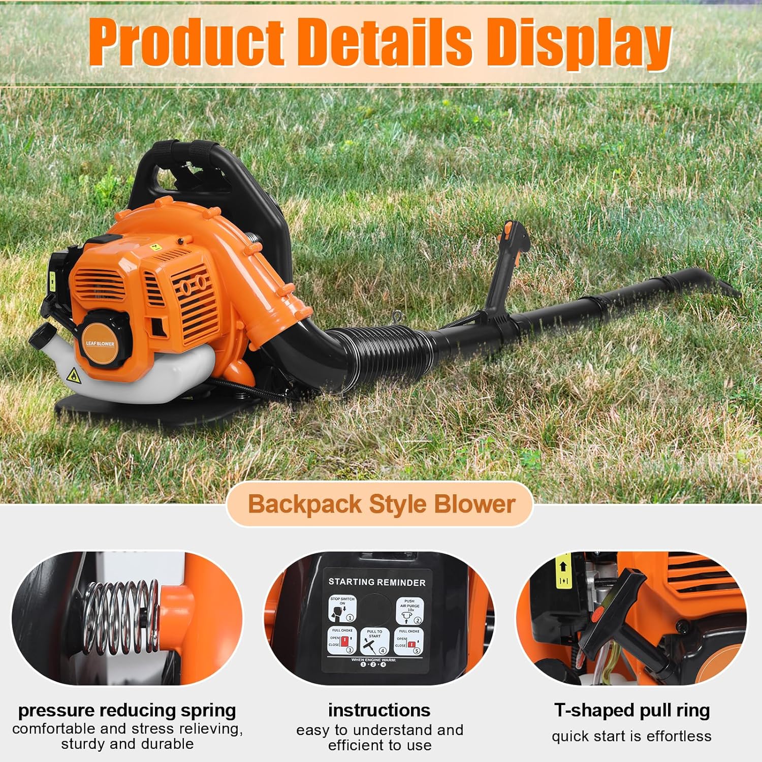 Gas Leaf Blower, 52CC 2-Stroke Gas Backpack Leaf Blower Up to 550CFM,Powerful Gas Powered Backpack Snow Blower Low Vibration for Lawn Yard Care