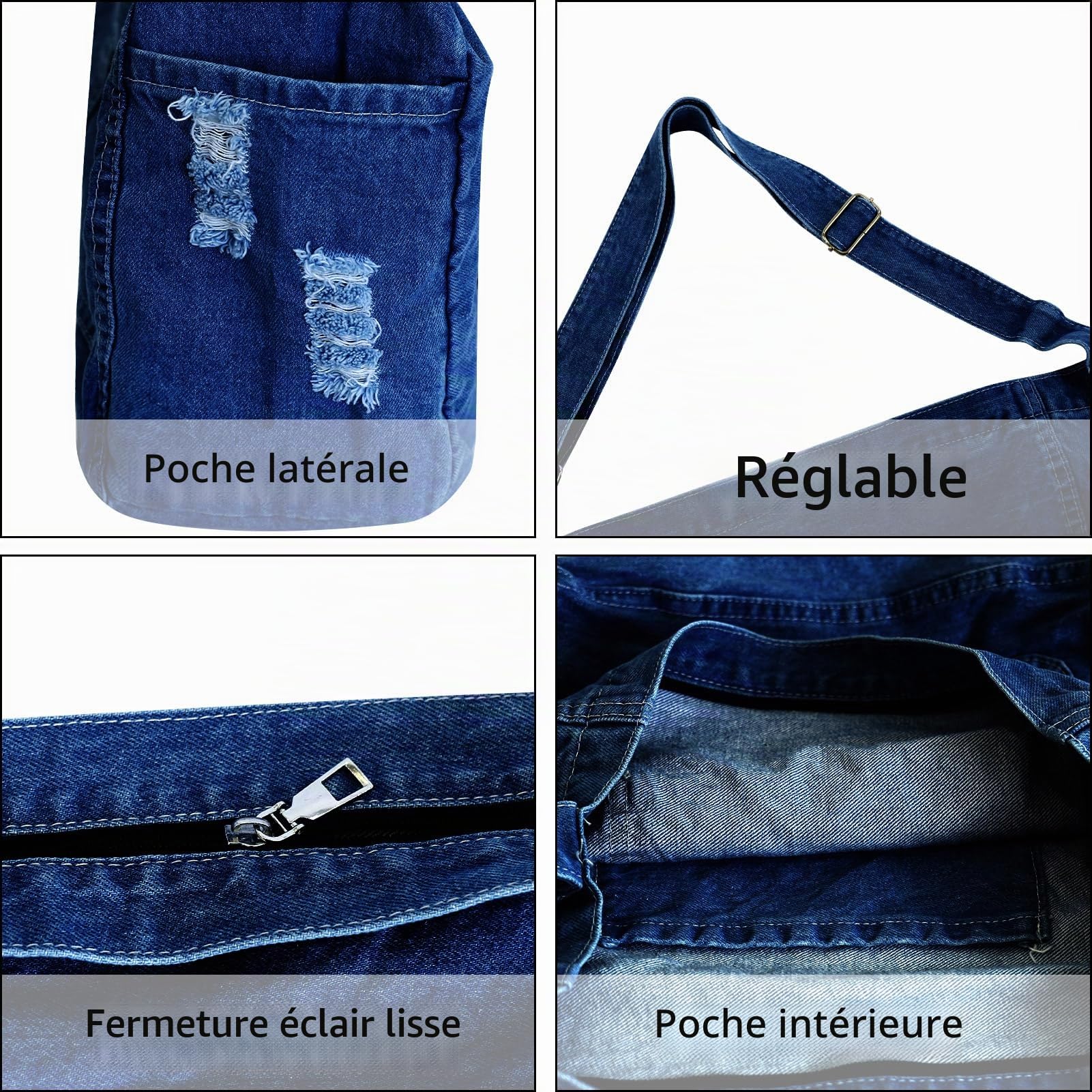 Sac en Jean Femme Cabas Bandoulière Fourre-tout Tote Bag | En Denim, Grand Capacité, Léger, avec Bandoulière Ajustable et Poche Intérieure , pour Shopping Voyage