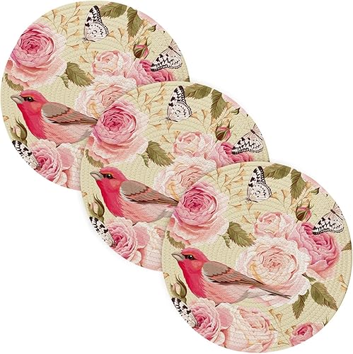 Miniatura 1 de Nonslip Trivet English Roses Birds Trivet Runner for Hot Pots and Pans 15in Cotton Thread Weave Heat Resistant Table Pad for Bowl Halloween Decor 3