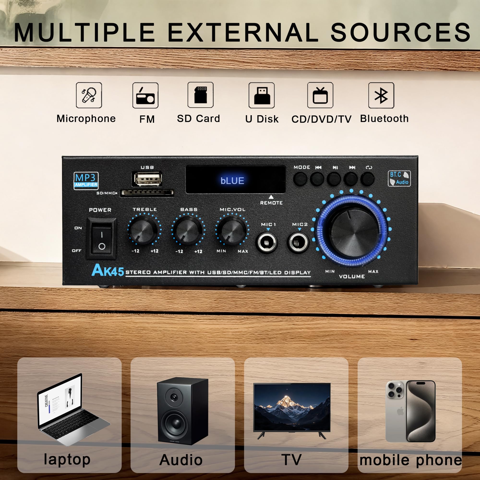 Amazon.co.jp: AK45 Bluetoothステレオレシーバー&アンプ ホーム 