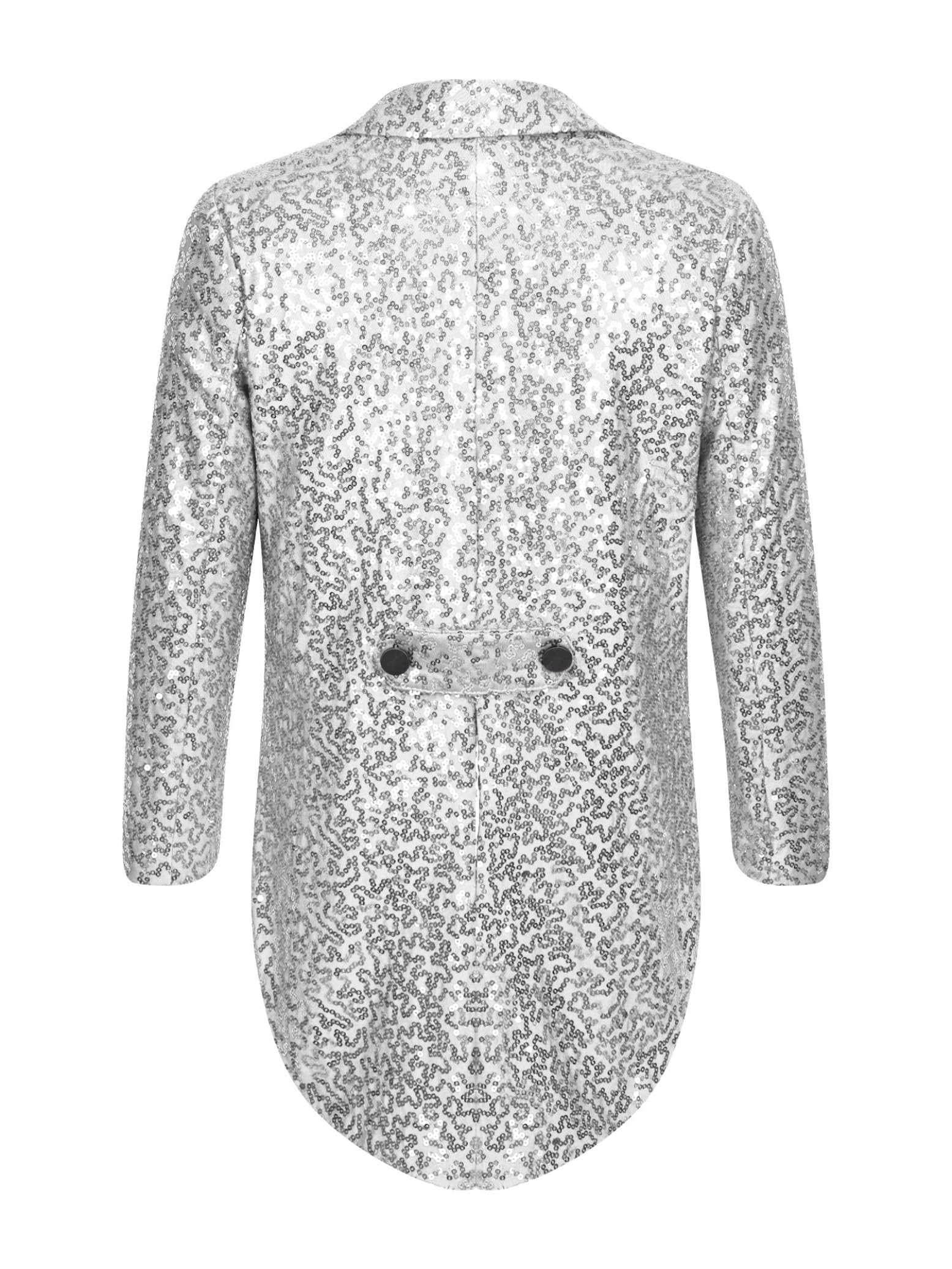 Hedmy Chaqueta Brillante de Fiesta para Niños Blazer Lentejuelas de Esmoquin con Solapa y Botones Cruzados Chaqueta de Mago 5-14 Años Plateado 13-14 años