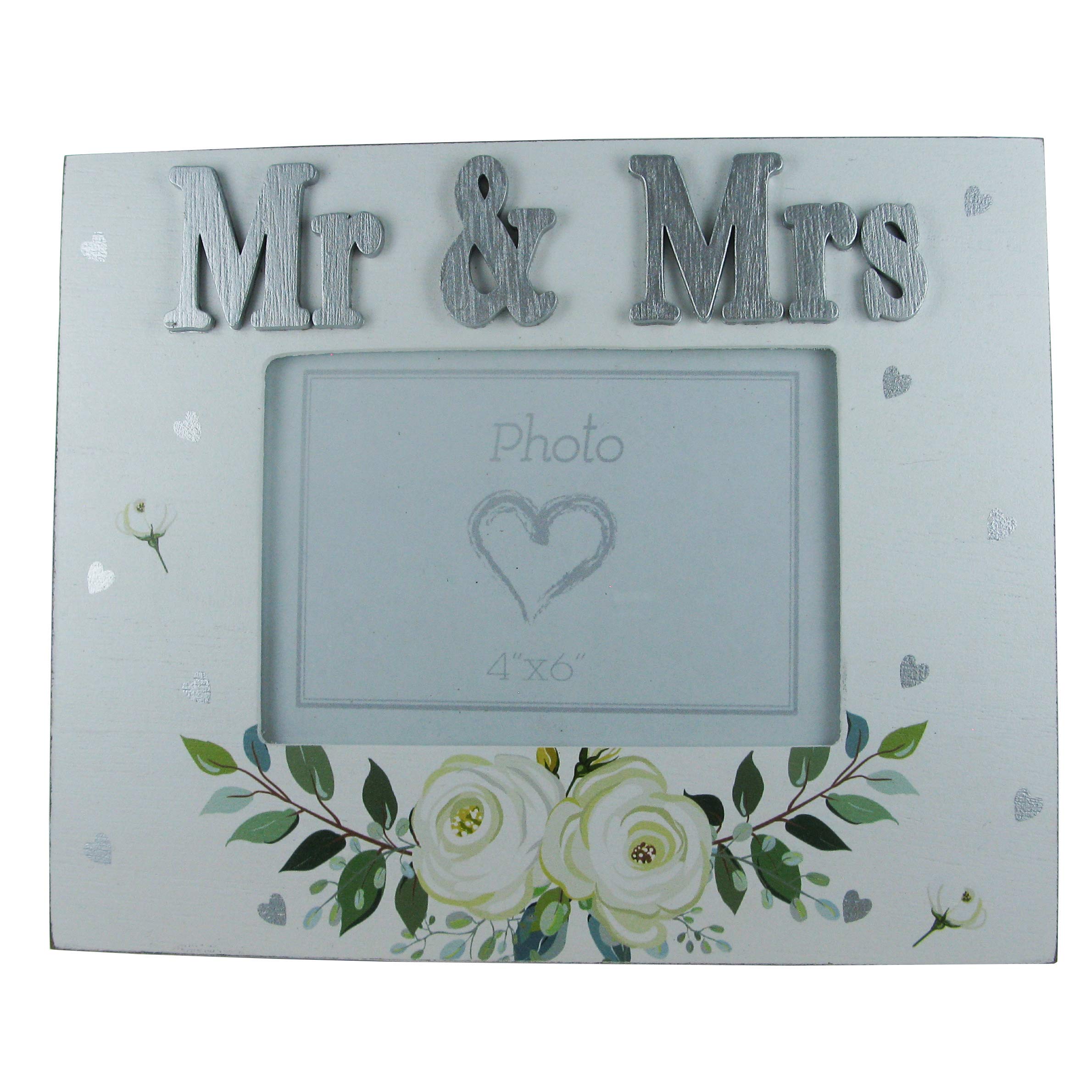Mr & Mrs Photo Frame Wedding Present Venue Decor Gift Floral 4x6"