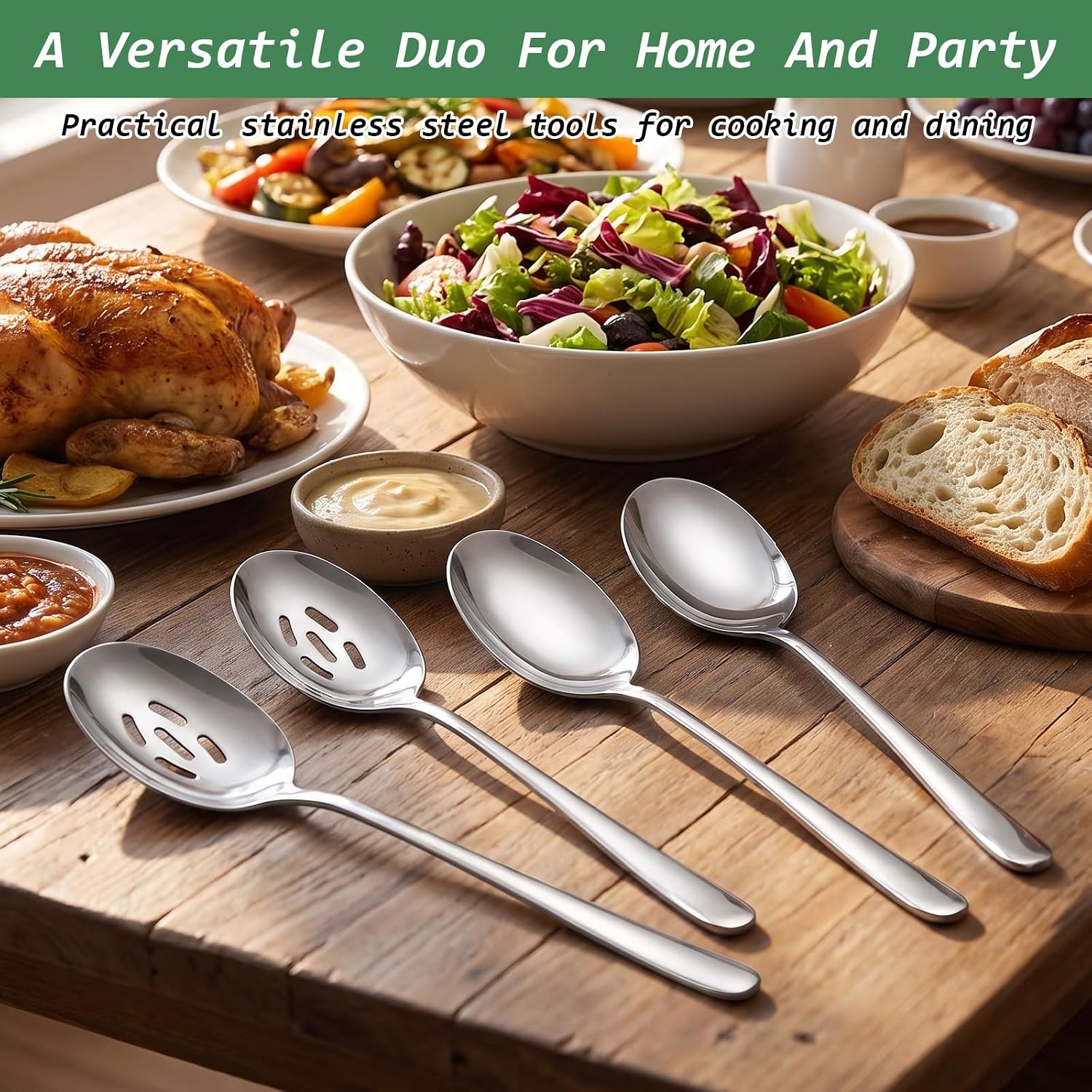 6 Pcs 12 Inch Extra Large Serving Spoons for Buffet, Stainless Steel Set