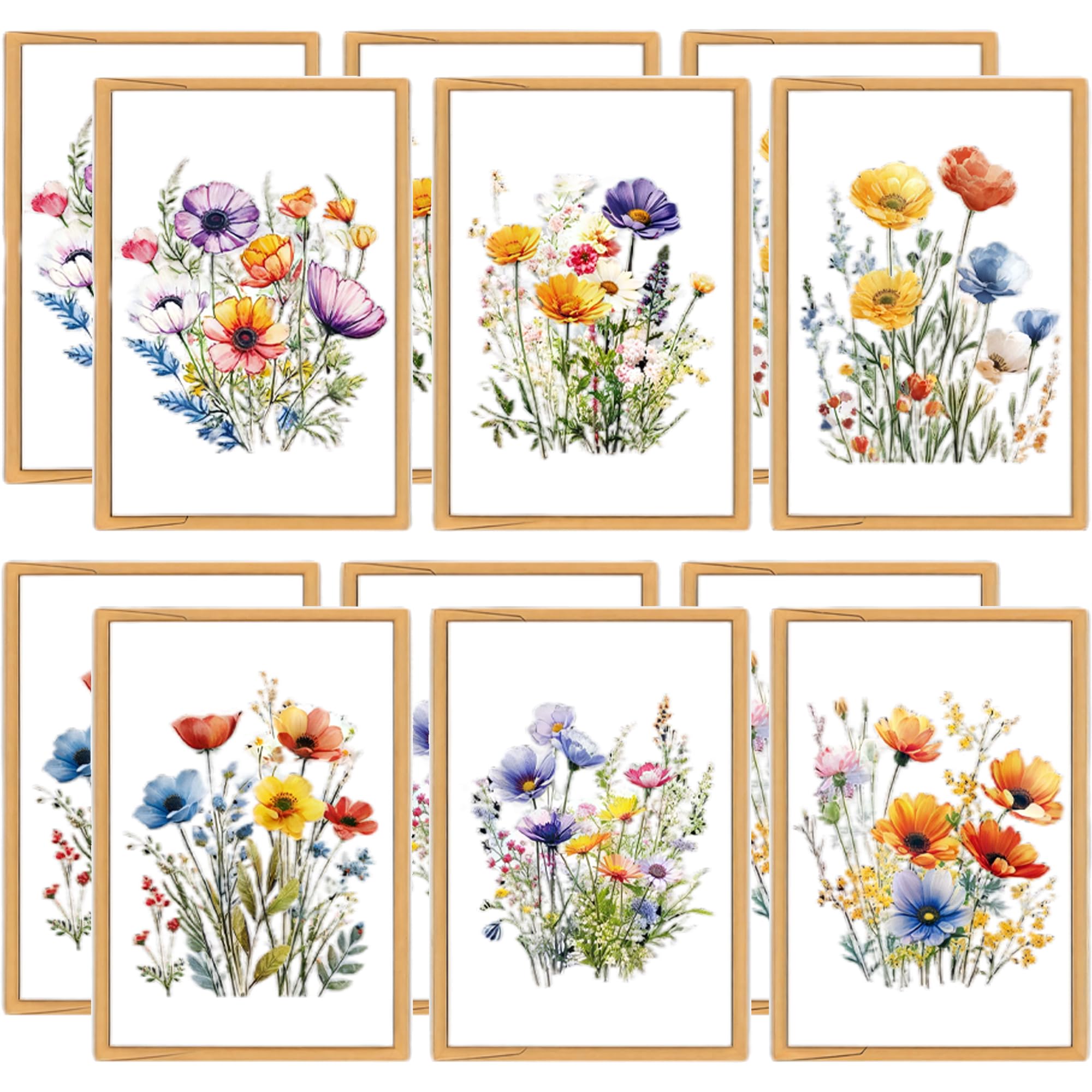 Floral Blank Cards and Envelopes Set - 24 PCS (12 Cards & 12 Envelopes), 15x10cm 300gsm Thick Notecards, 6 Watercolor Botanical Designs for Birthday, Wedding, Thank You Notes and Invitations