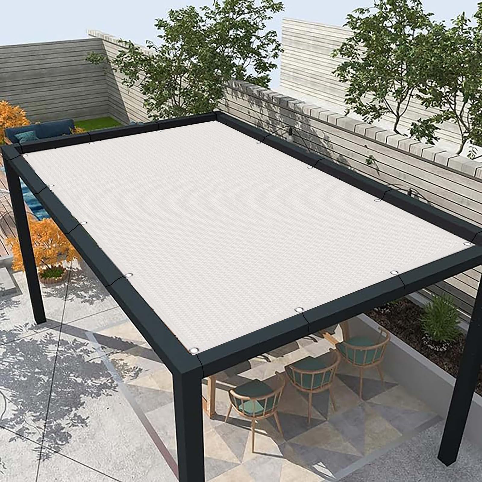 Telo Balcone 110 x 900 cm in HDPE 220G ㎡, Frangivento, Protezione Solare, Permeabile, Anti-Uv, Recinzione Copertura per Balcone con Fascette e Funi para Exterior Terraza, Bianco
