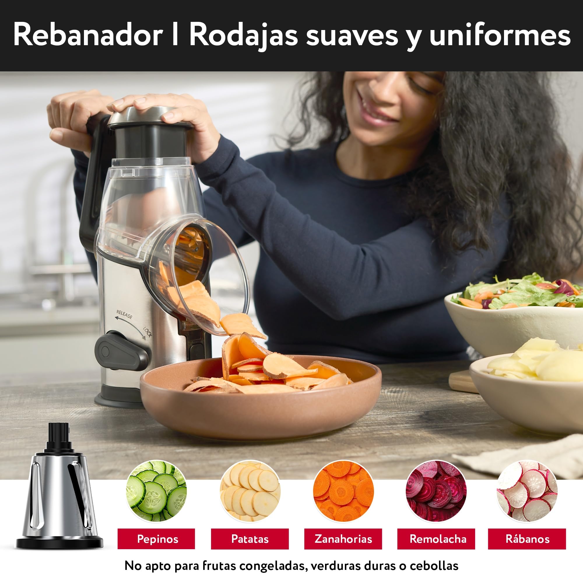 Rallador de Queso con Manivela - Rallador Verduras Inox con 3 Cuchillas de Tambor Intercambiables - Rápido y Fácil - Base Antideslizante - Rallador de Cocina para Queso Pepino Zanahoria Patata